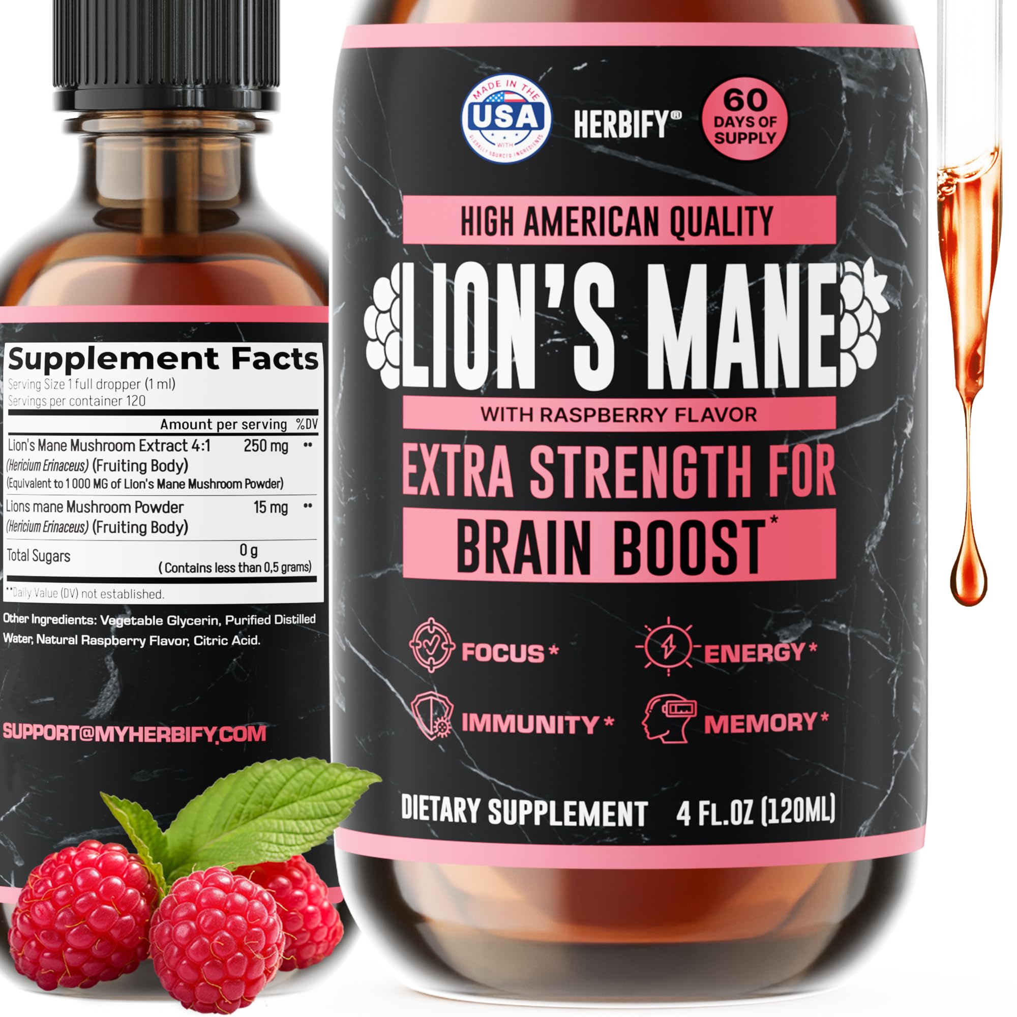 HERBIFY Lions Mane Mushroom Tincture for Brain Health & Immunity