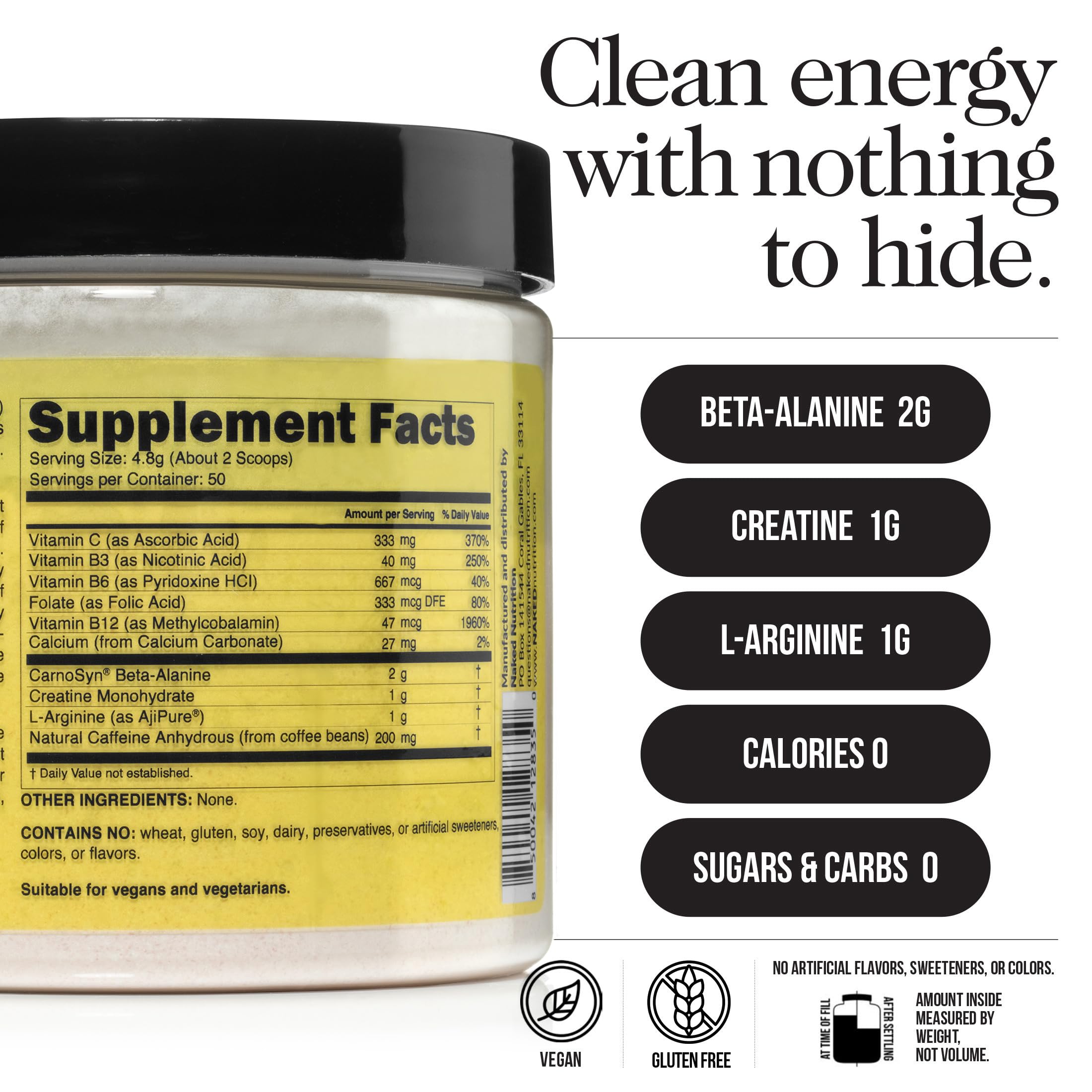 Naked Energy Pre Workout Powder – NSF Certified, Vegan

