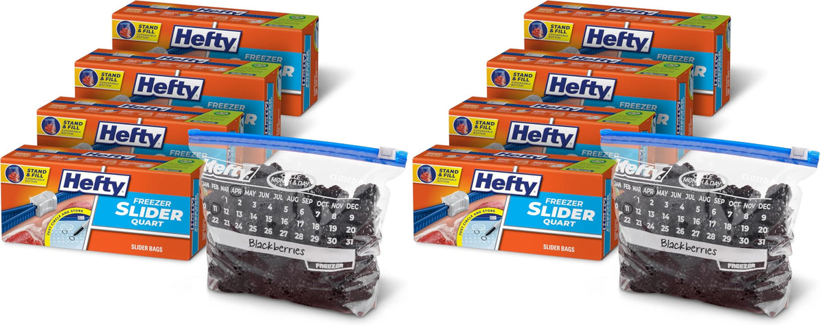 Hefty Calendar Slider Freezer Bags with Date Label & Strong Seal