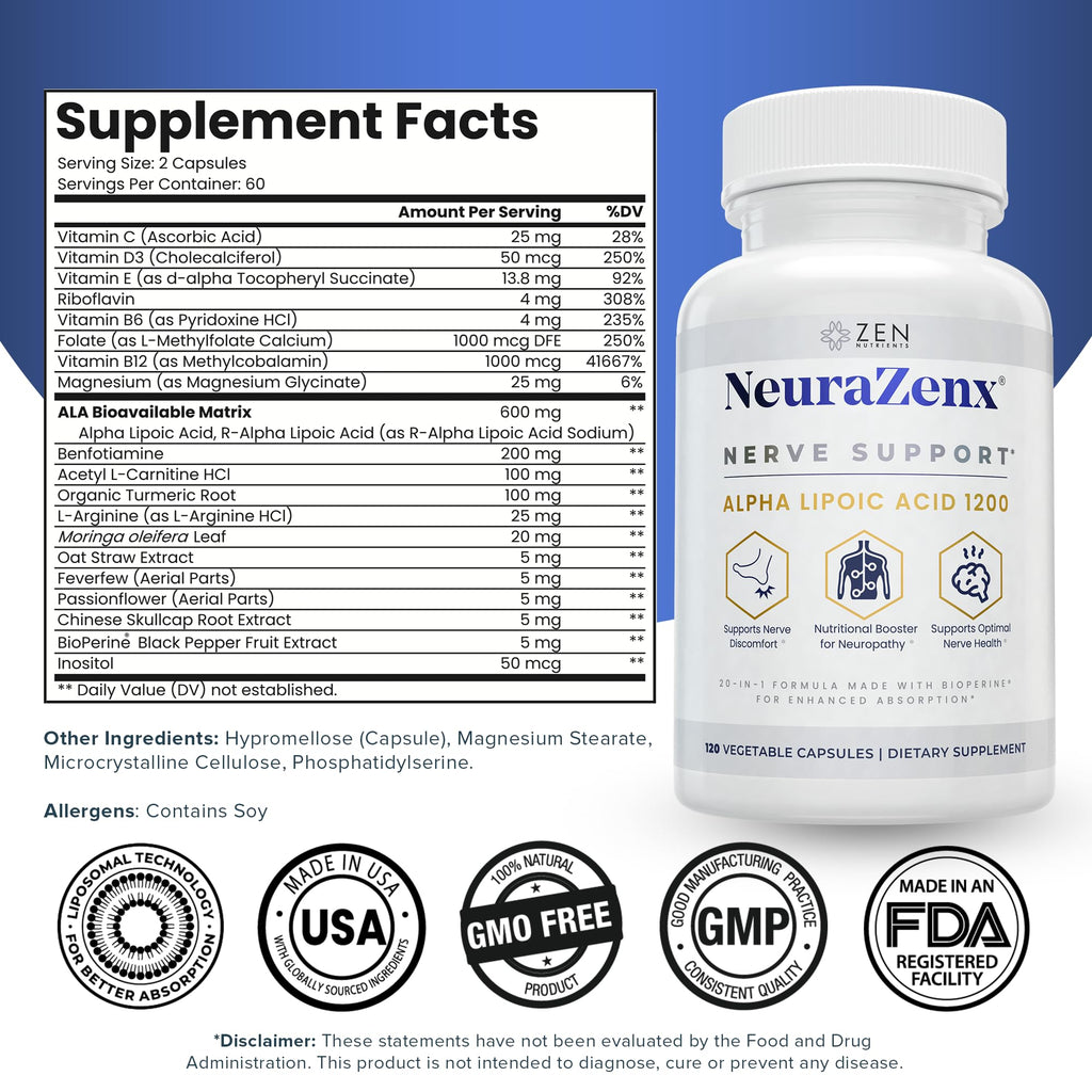 Zen Nutrients NeuraZenX Nerve Support Supplement

