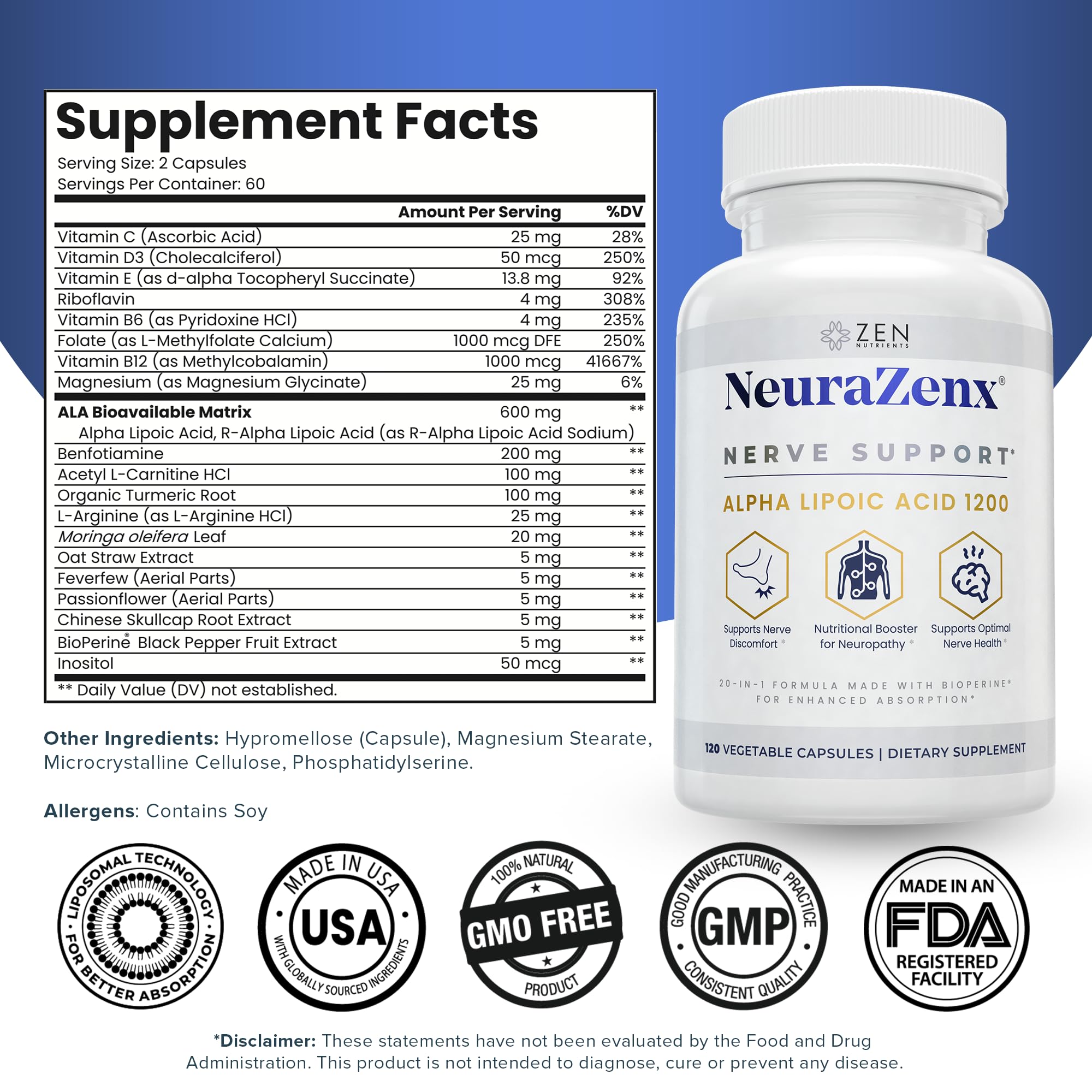 Zen Nutrients NeuraZenX Nerve Support Supplement

