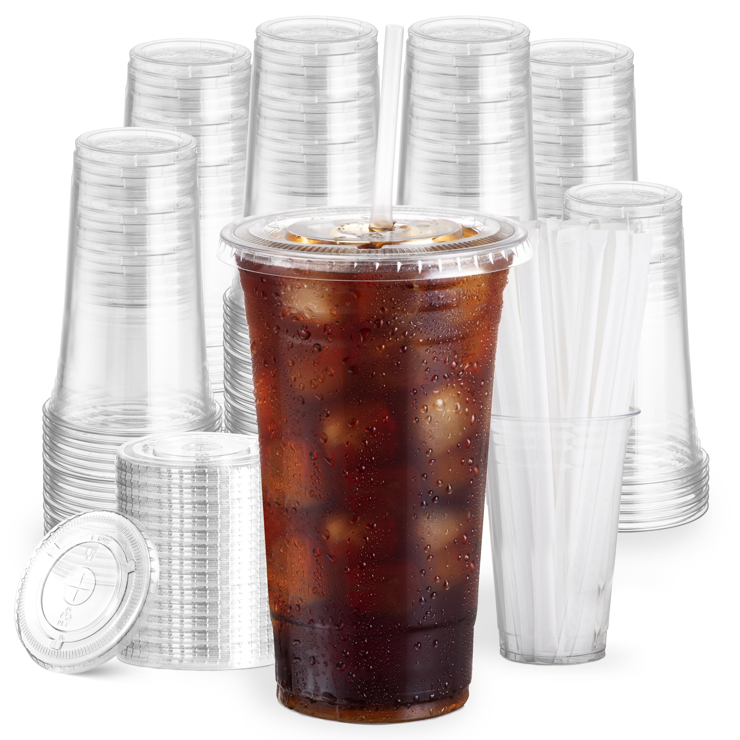Clear Disposable Cups with Lids and Straws