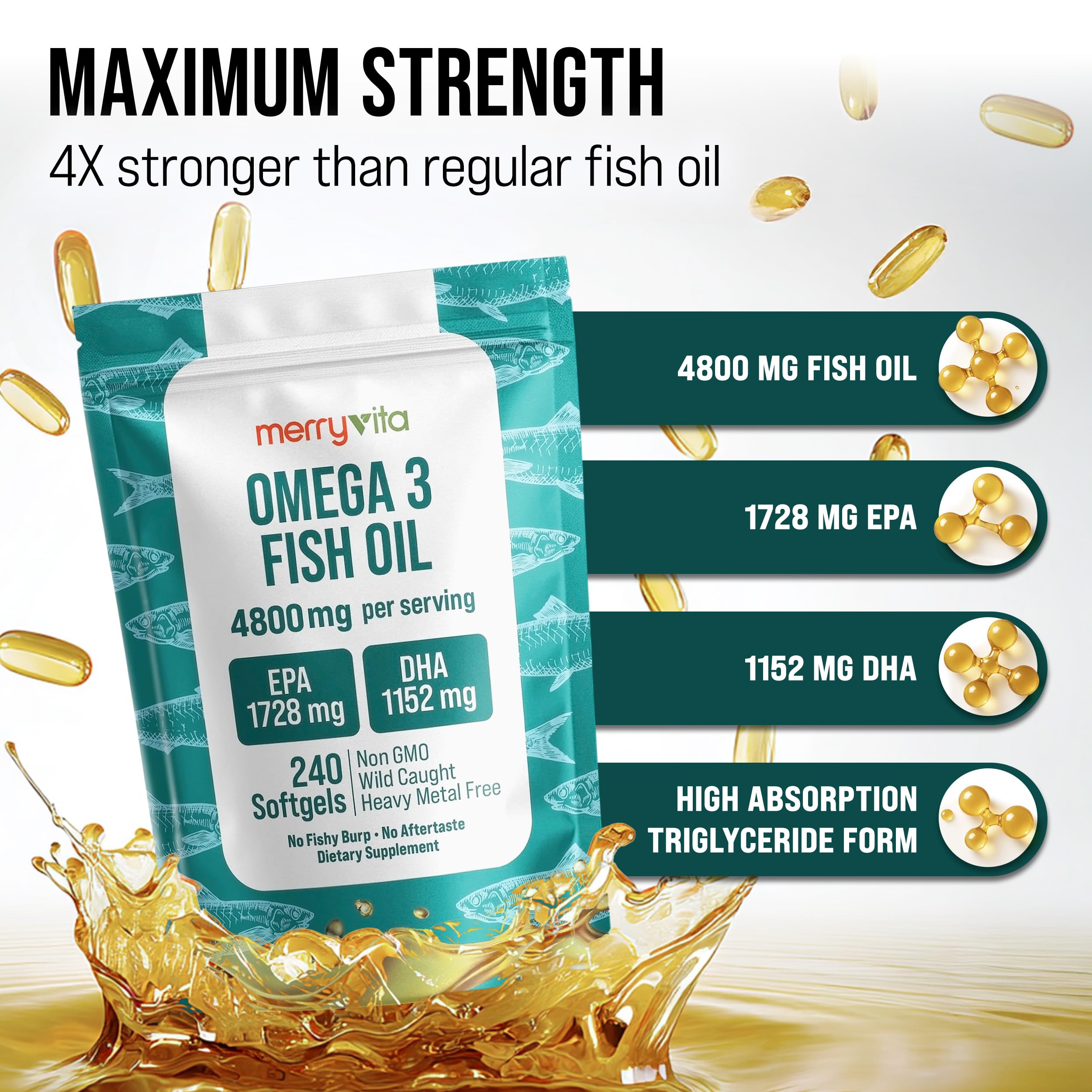 MerryVita Omega-3 Fish Oil Softgels Burpless

