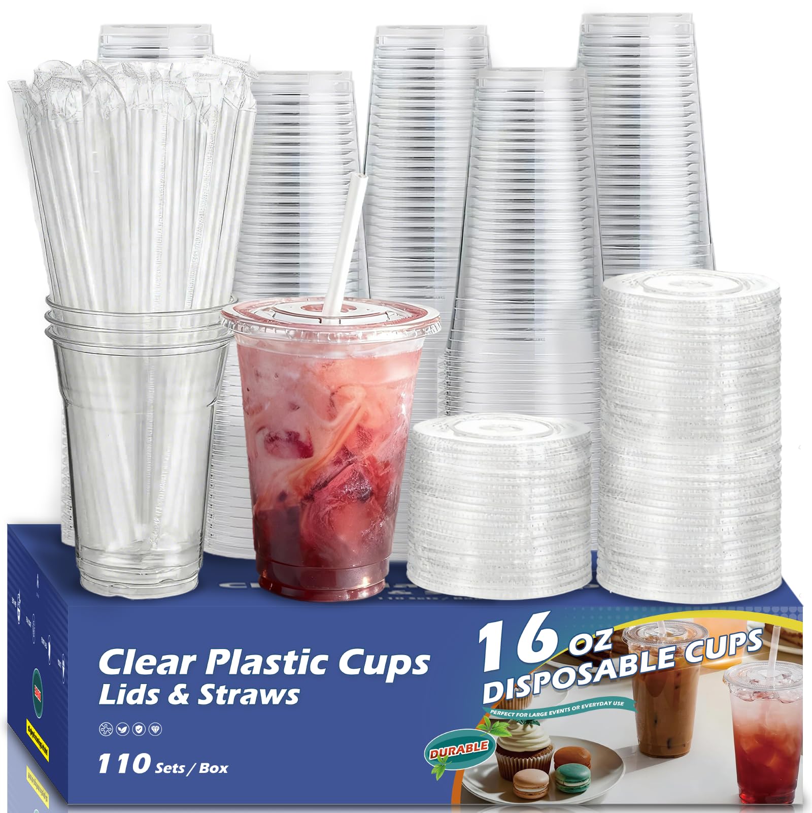 Voatree BPA-Free Disposable Cups with Lids & Straws


