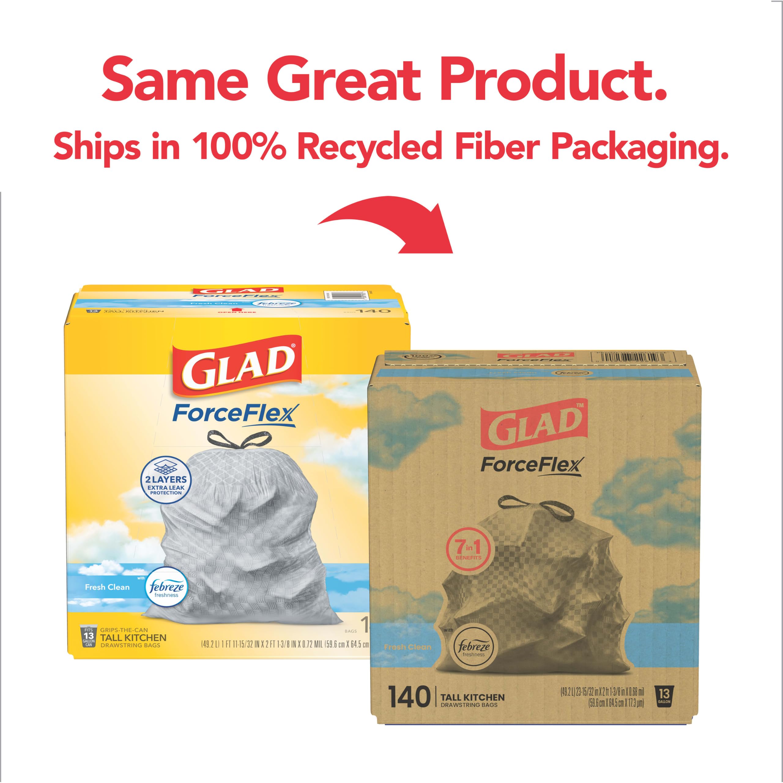 Glad ForceFlex Tall Kitchen Trash Bags 13-Gallon Fresh Clean

