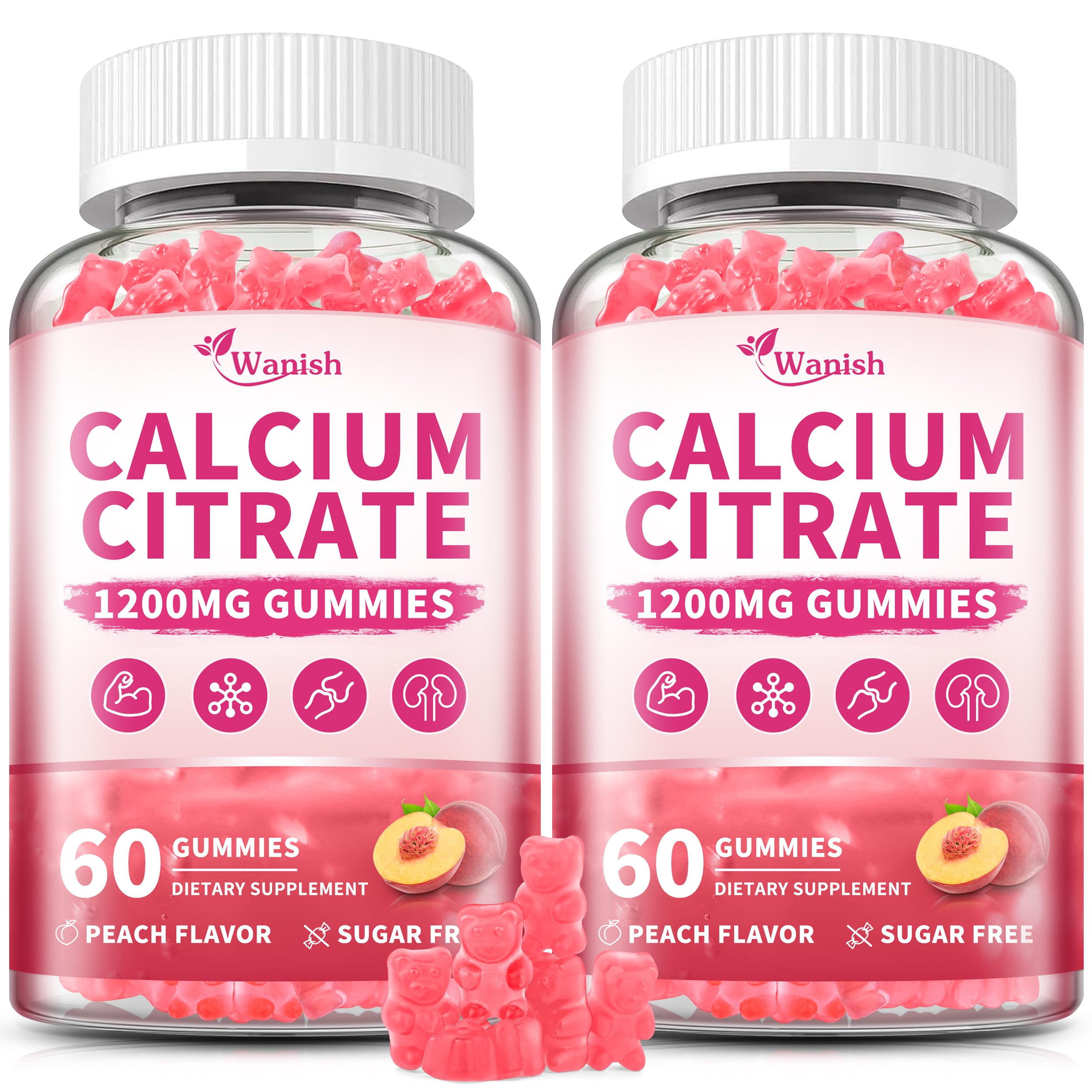 Calcium Citrate Gummies 1200 mg – Vegan Peach Flavor

