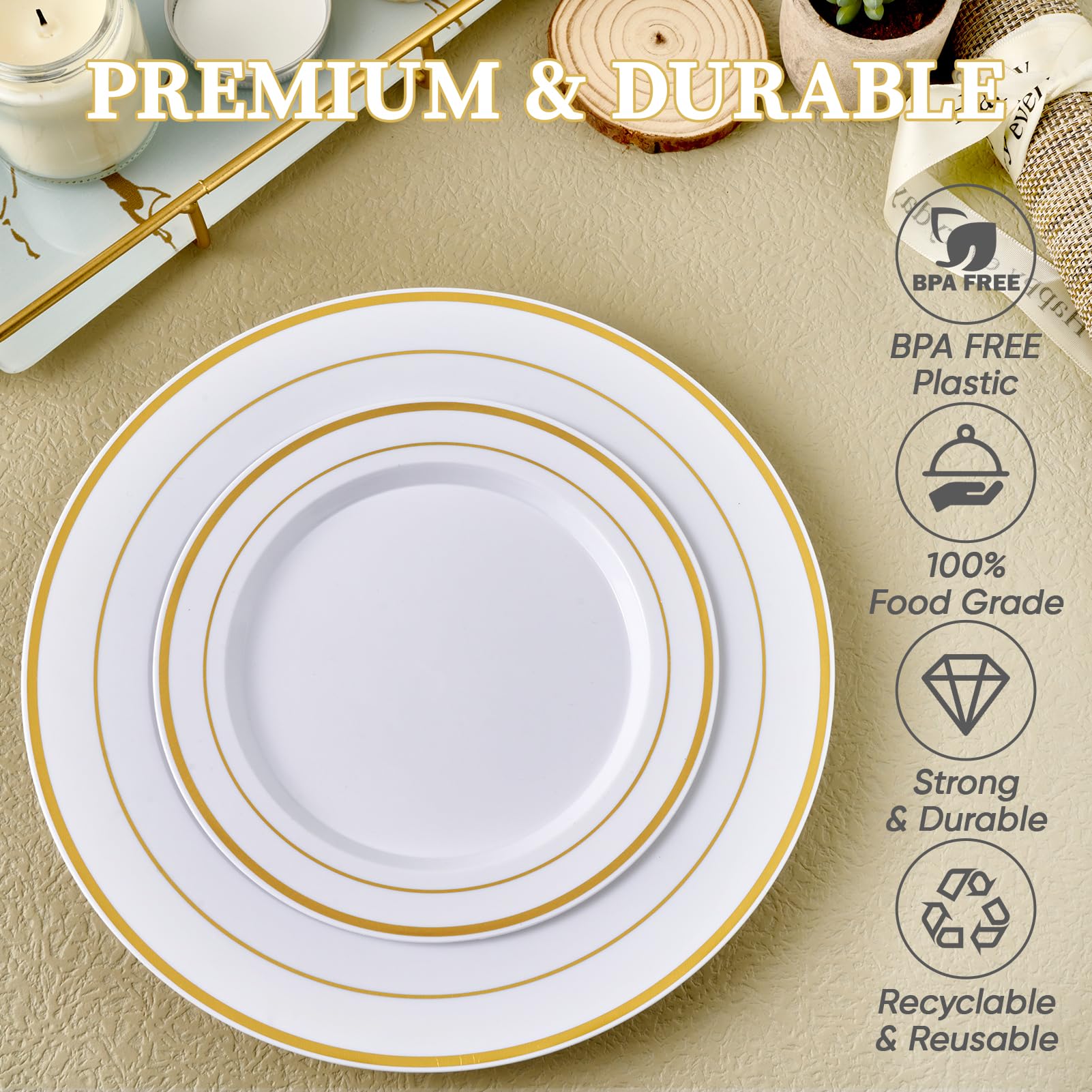 FOCUSLINE Decorative Rim Plastic Plates | Disposable Plates


