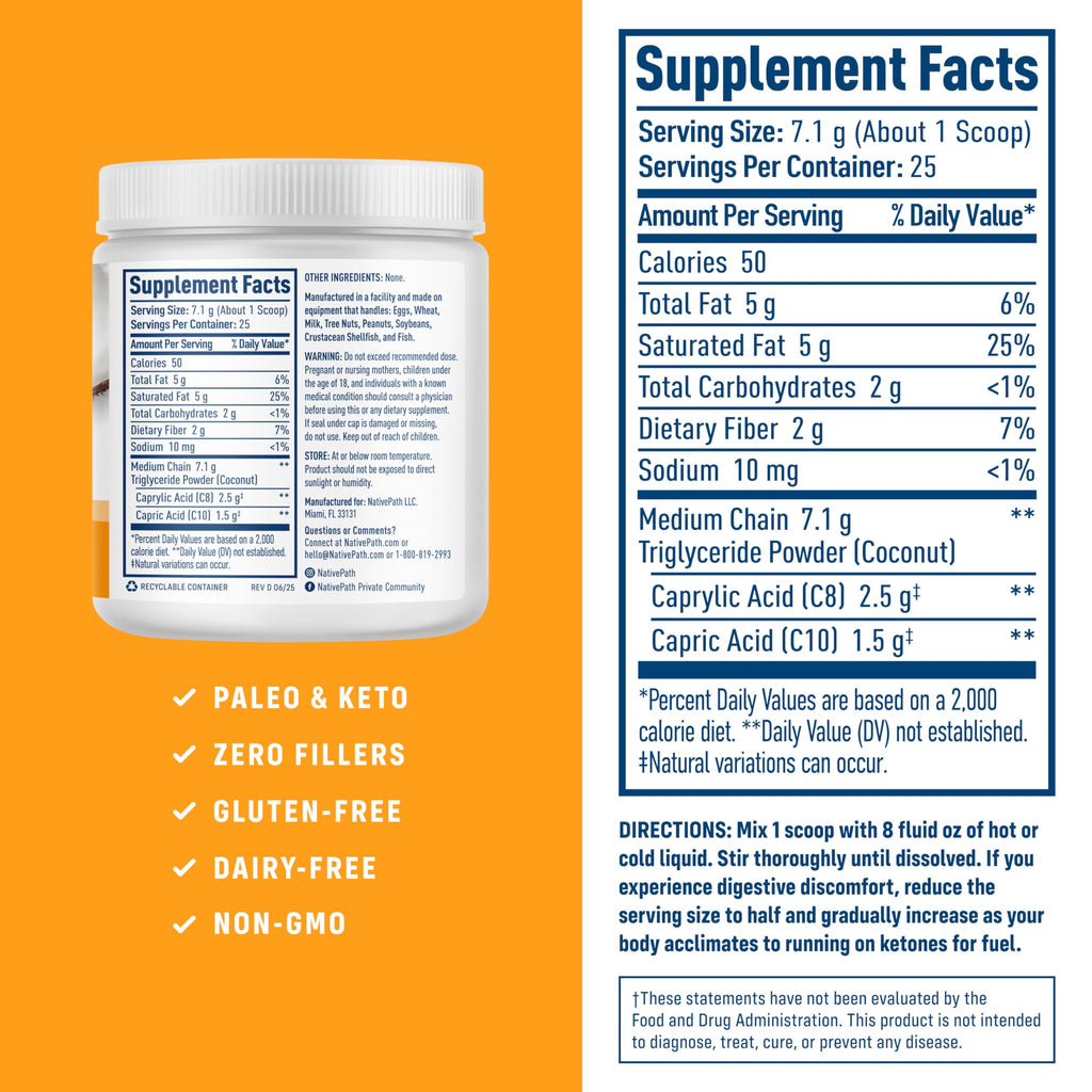 NativePath MCT Powder Unflavored for Keto Fuel

