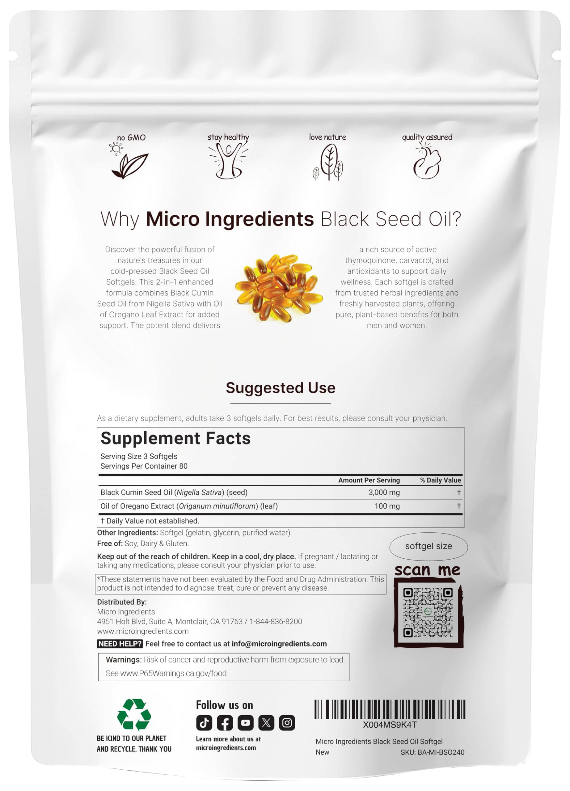 Micro Ingredients Black Seed Oil Softgels with Oregano 2in1

