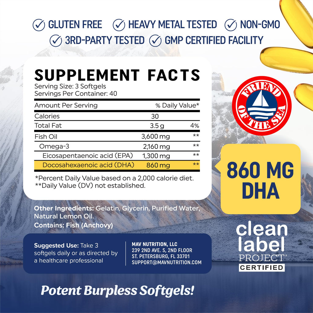 Omega-3 Fish Oil by MAV Nutrition - Triple Strength DHA

