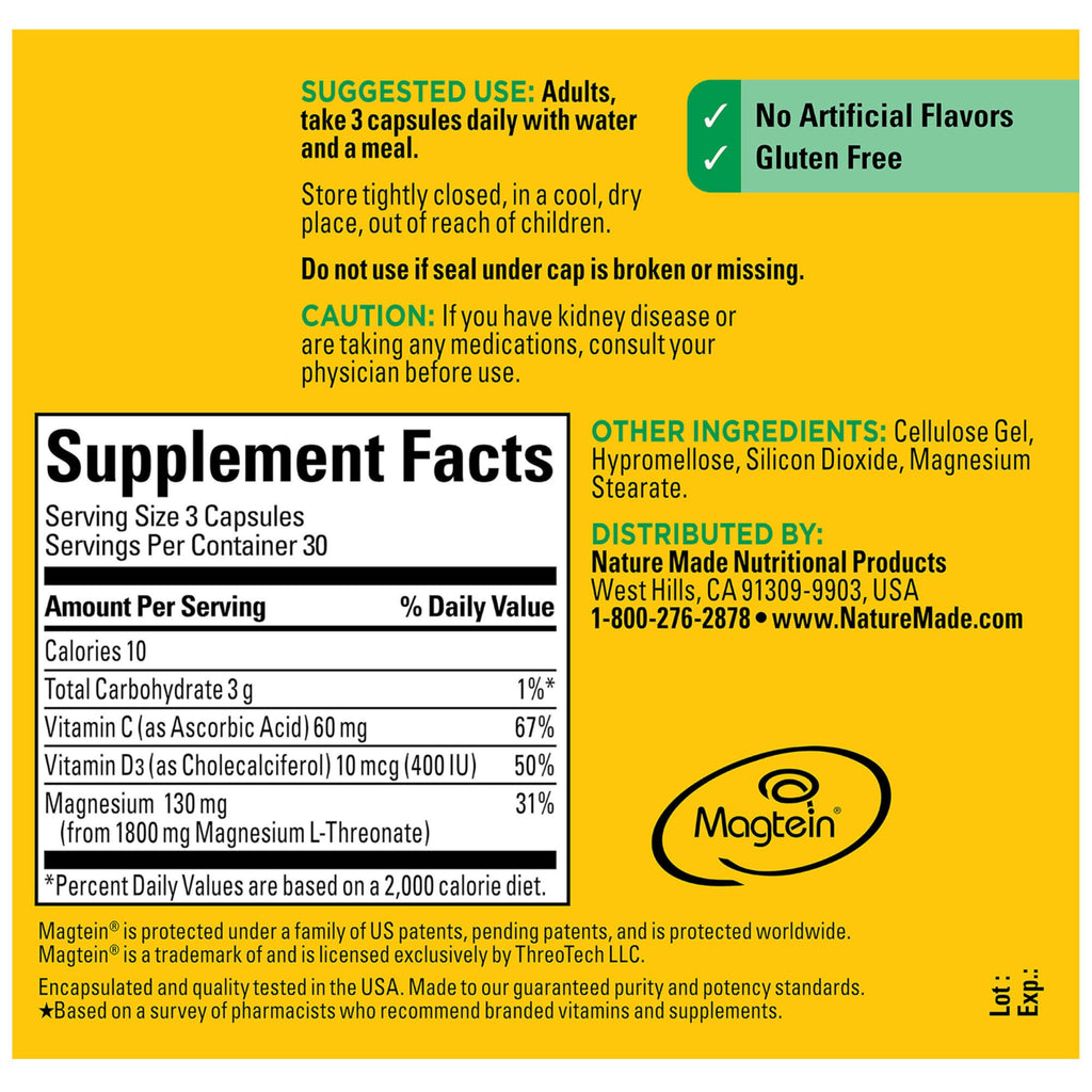 Nature Made Magnesium L-Threonate with Vitamin C & D3

