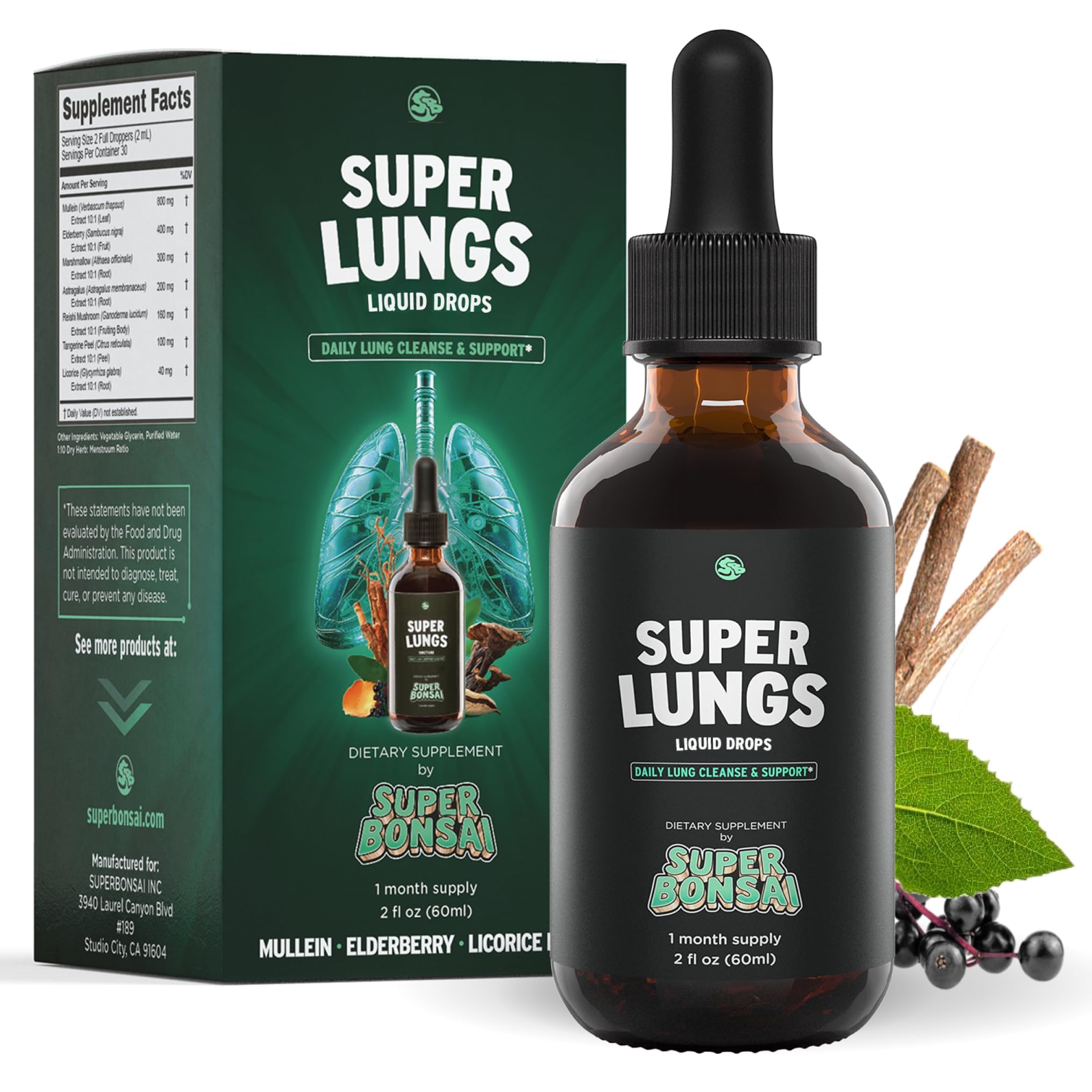 SuperBonsai Super Lungs Mullein Drops – Herbal Lung Tincture

