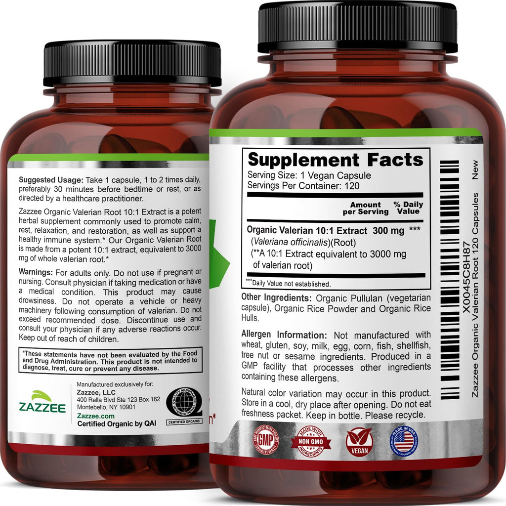 Valerian Root Extract by Zazzee Naturals Organic Supplement

