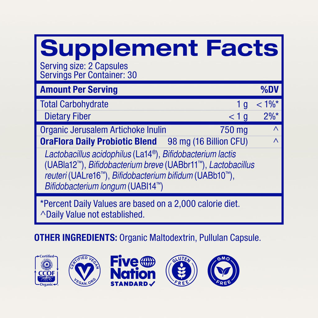 Ora Organic Vegan Probiotic & Prebiotic Capsules Plant-Based

