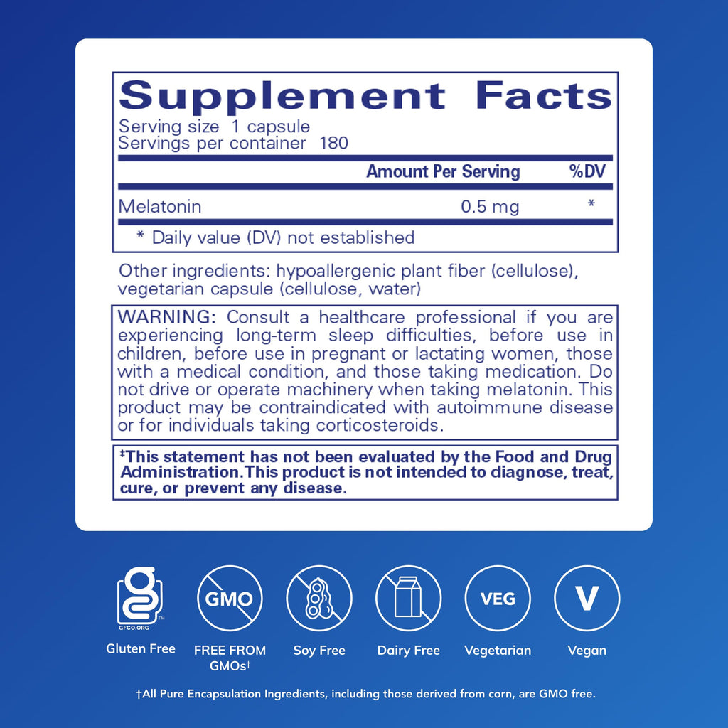 Pure Encapsulations Melatonin 0.5 mg Sleep Support

