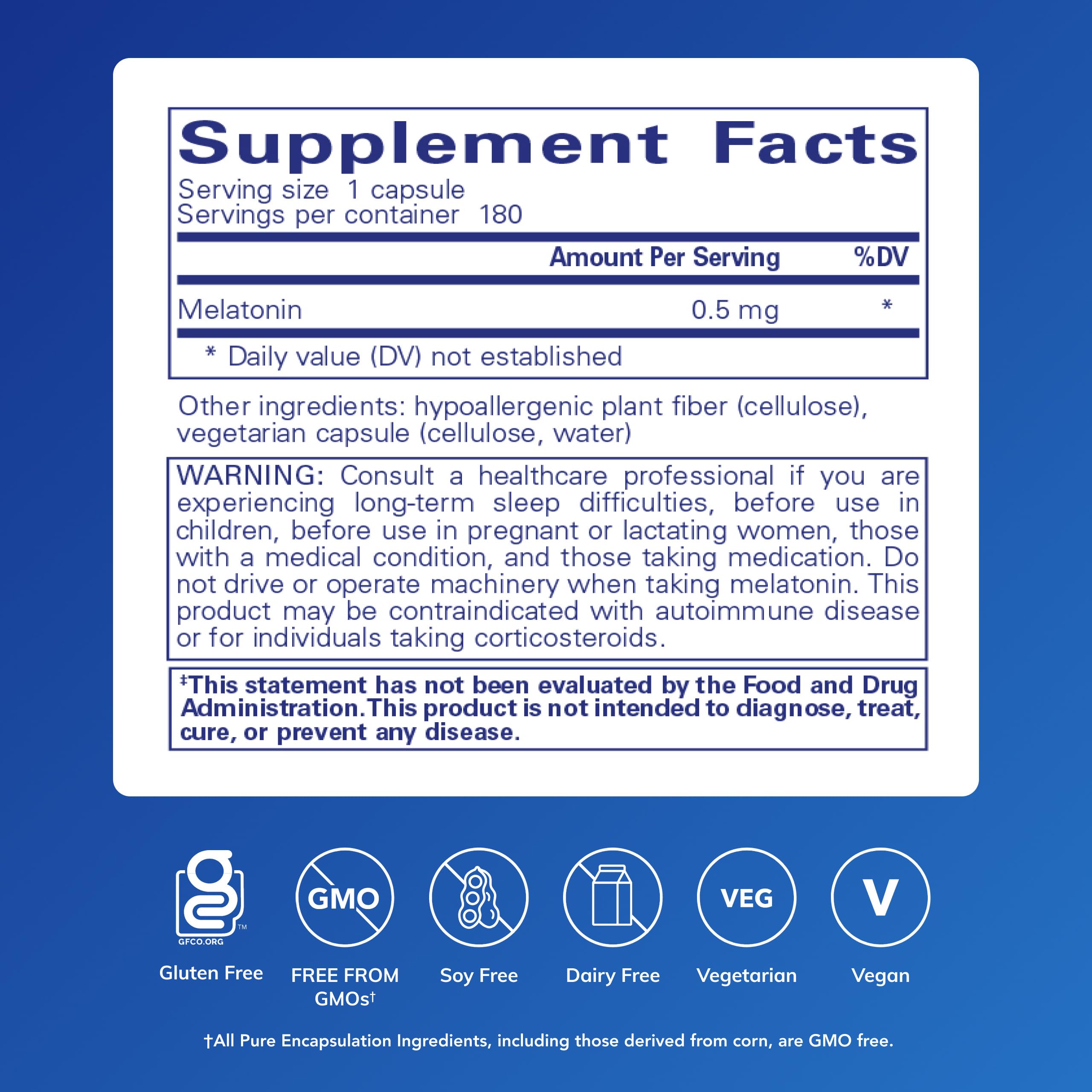 Pure Encapsulations Melatonin 0.5 mg Sleep Support


