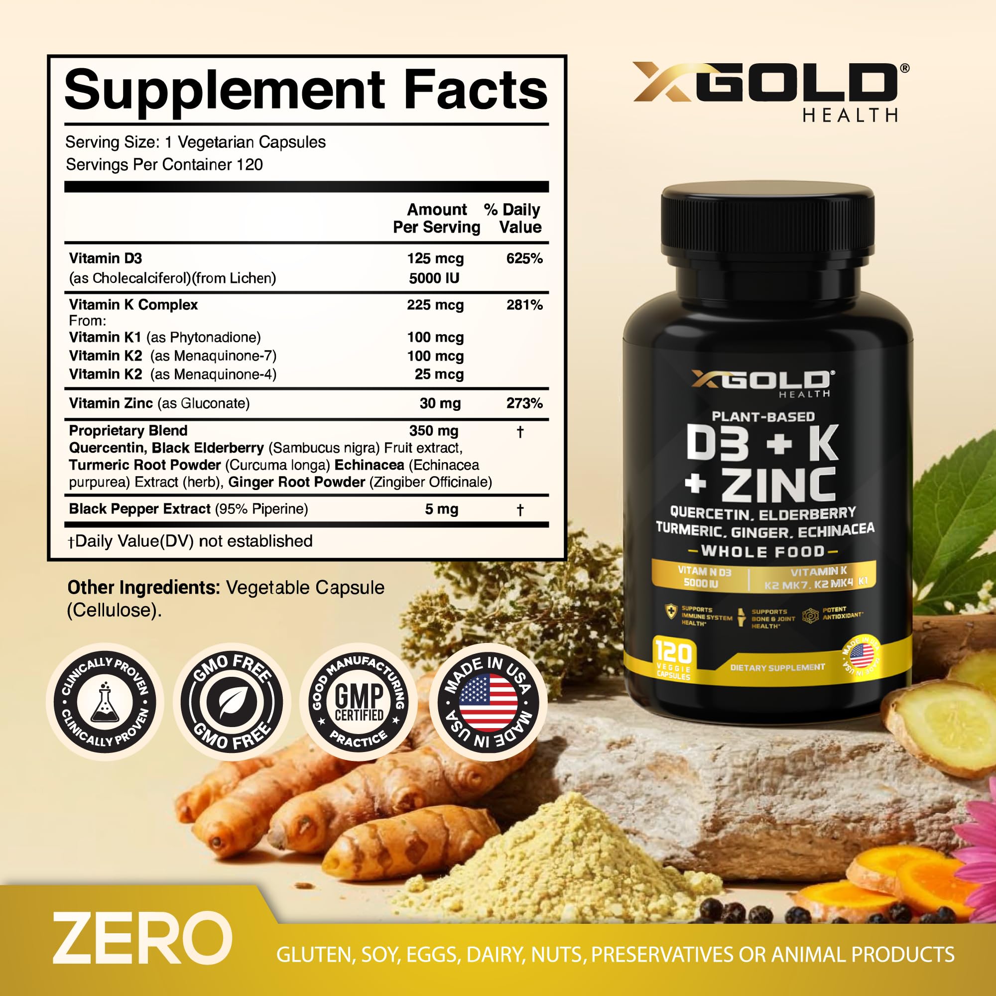 X Gold Health Vitamin D & K Complex with Zinc

