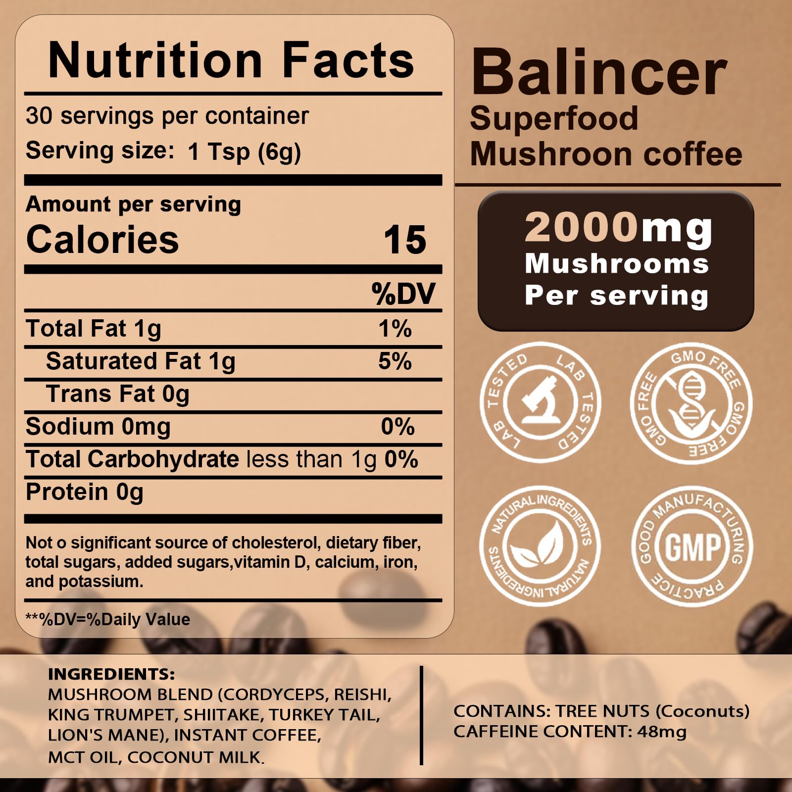 Balincer Mushroom Coffee with 6 Adaptogenic Mushrooms

