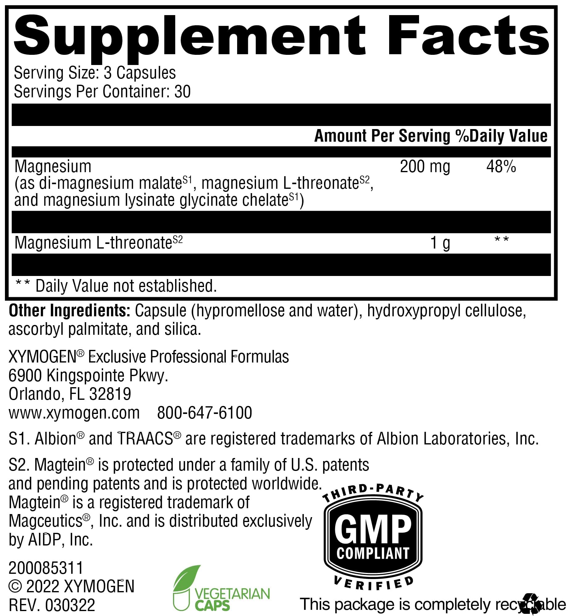 XYMOGEN OptiMag Neuro Magnesium L-Threonate for Brain

