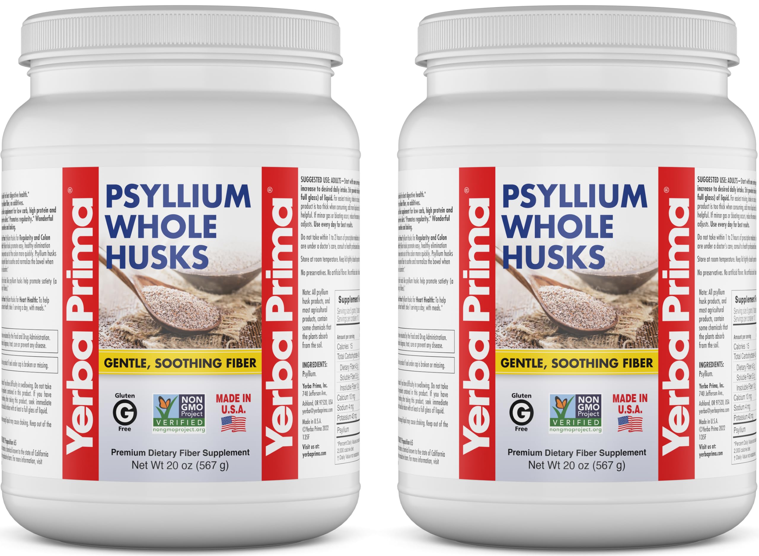 Yerba Prima Psyllium Whole Husks Fiber Supplement for Gut Health - Gluten Free Non-GMO Vegan
