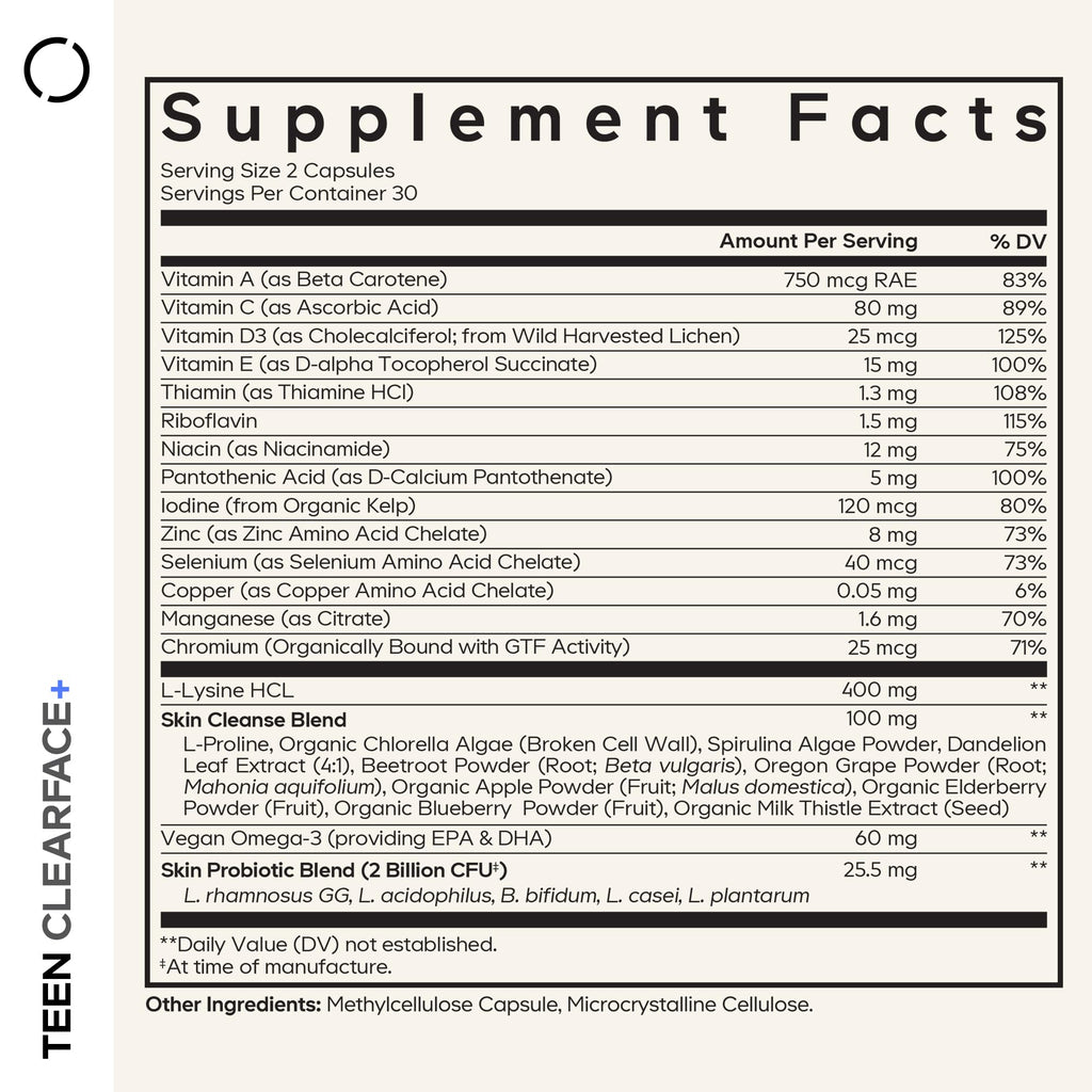 Codeage Teen Clearface Skin Vitamins - Zinc & Omega-3

