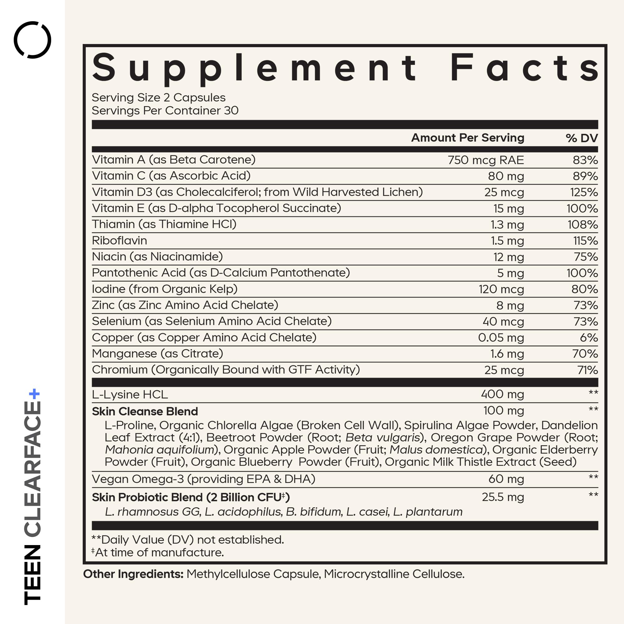 Codeage Teen Clearface Skin Vitamins - Zinc & Omega-3

