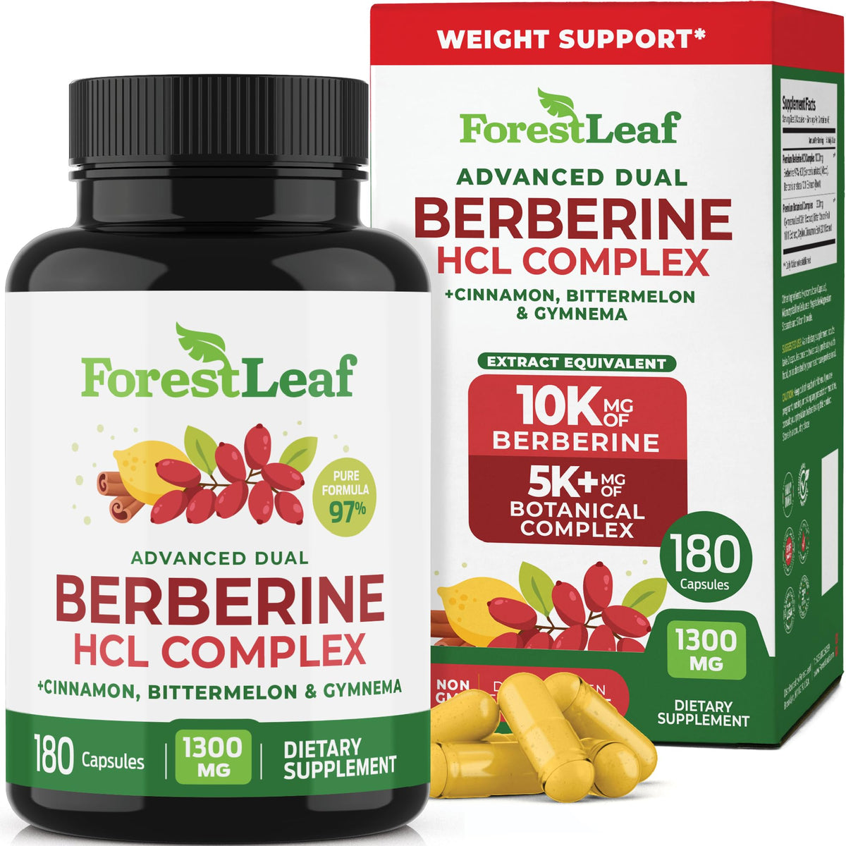 ForestLeaf Berberine HCl 1300mg Complex with Cinnamon, Bitter Melon & Gymnema