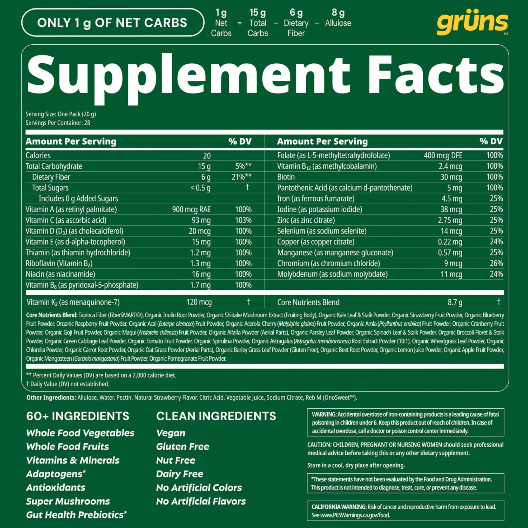 Grüns Greens Gummies Sugar Free Multivitamin & Prebiotic

