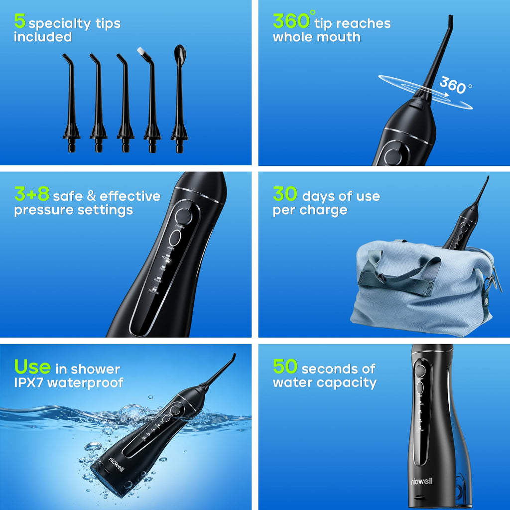 Nicwell Water Dental Flosser - 4 Modes, 11 Pressure Settings

