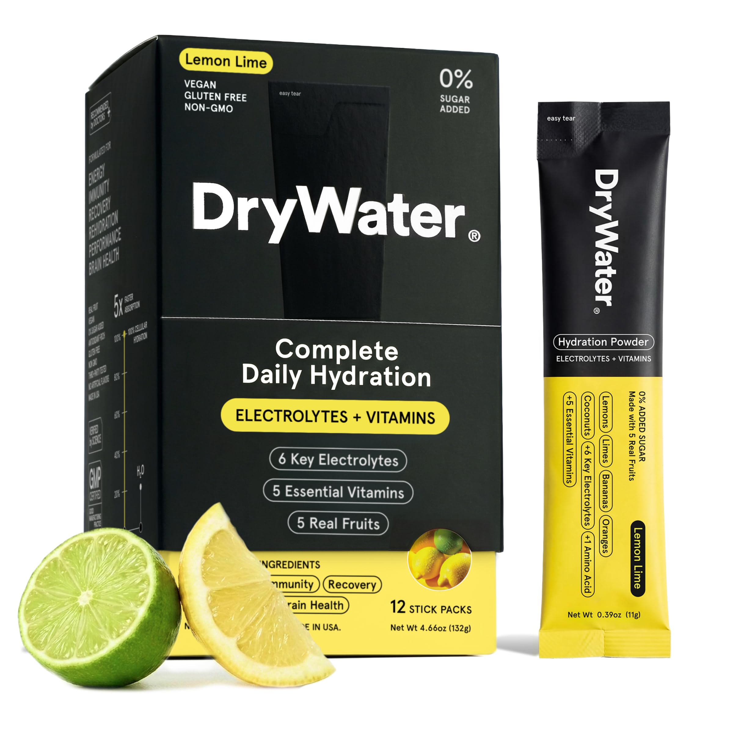 DryWater Electrolyte Hydration Powder with Vitamins - 1000 mg Potassium