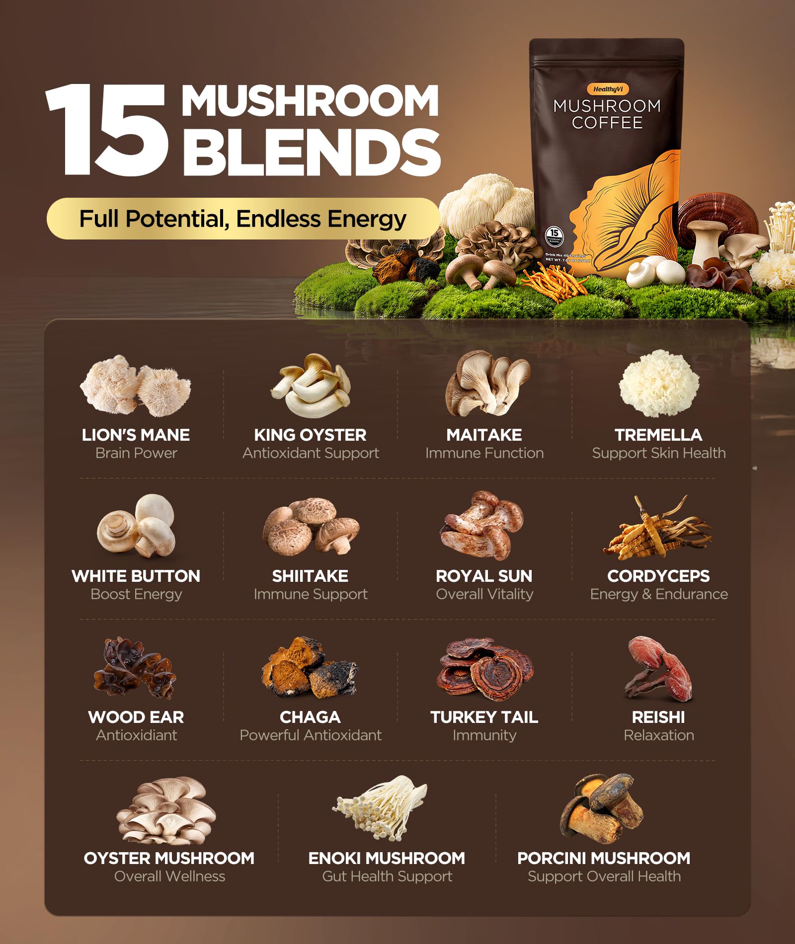 HealthyVi Mushroom Coffee for Focus and Immunity

