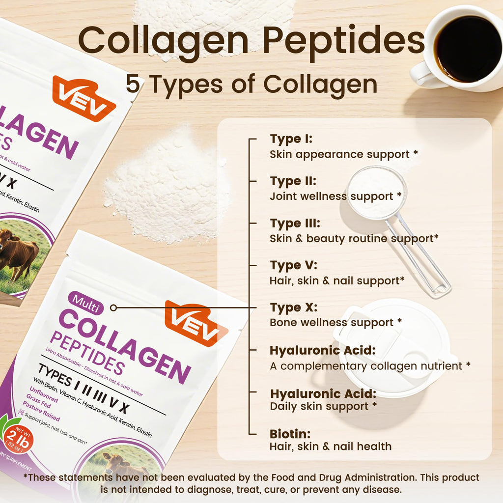 VEV Multi Collagen Peptides Powder Types I to X

