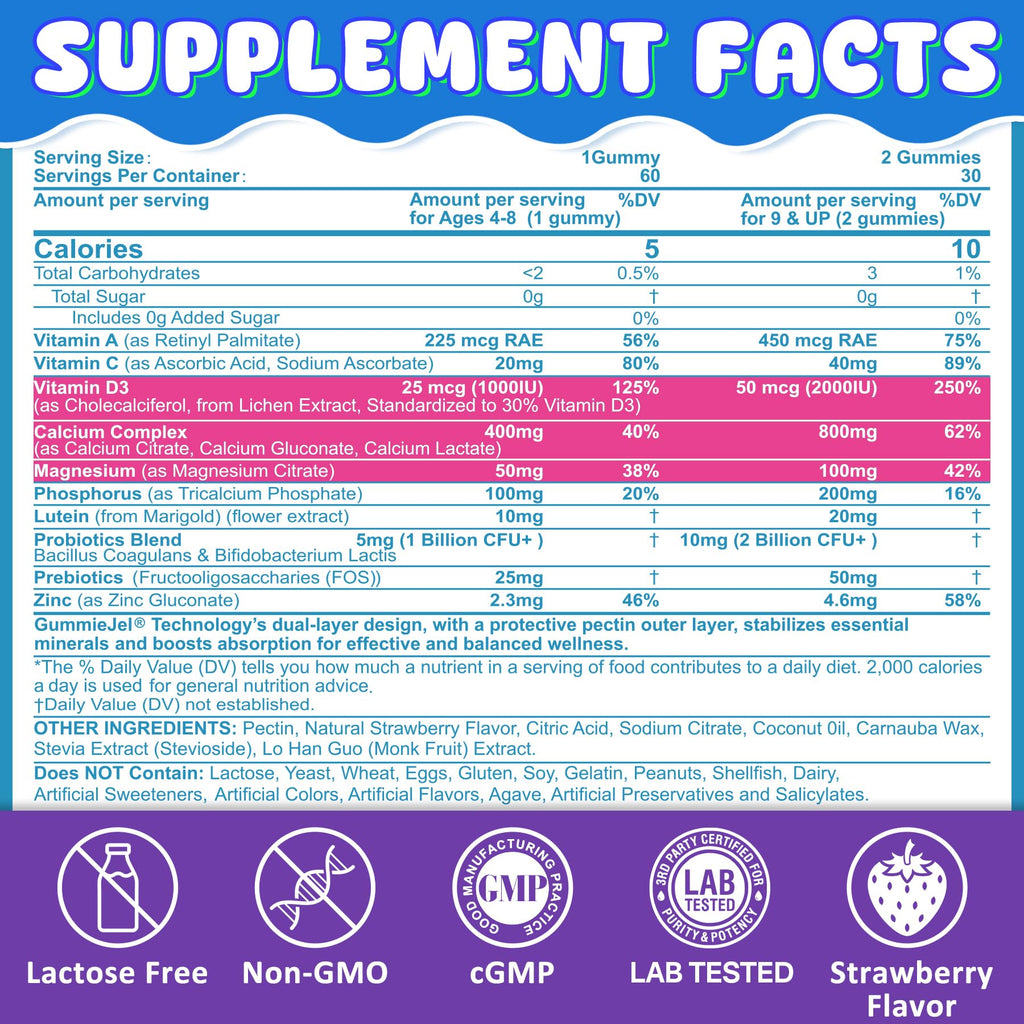 Nextdia Kids Calcium Gummies with D3, Magnesium & Probiotics

