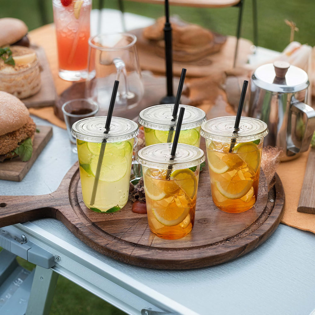 tchrules Plastic Cups with Lids and Straws - 100 Set

