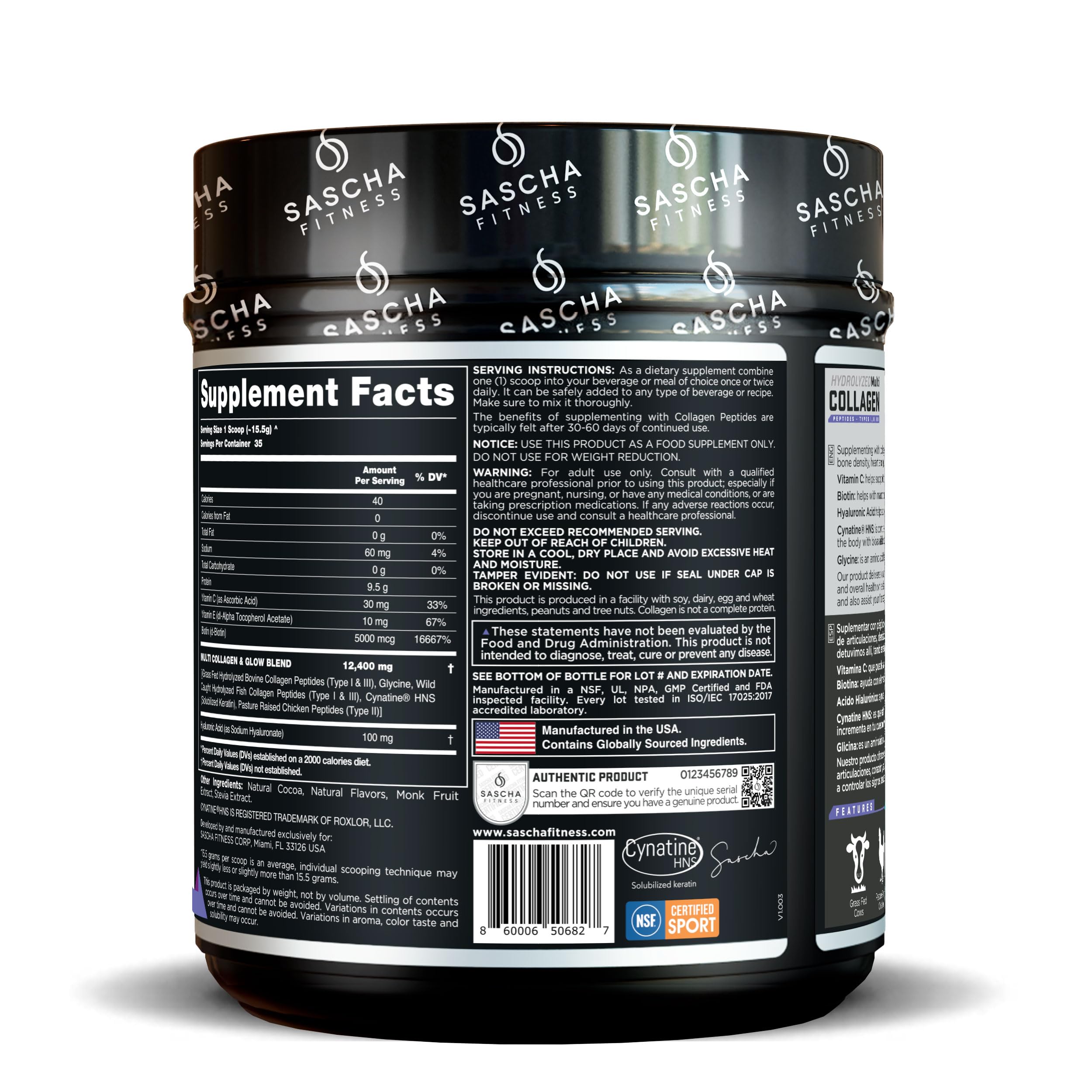SASCHA FITNESS Collagen Peptides with Hyaluronic Acid

