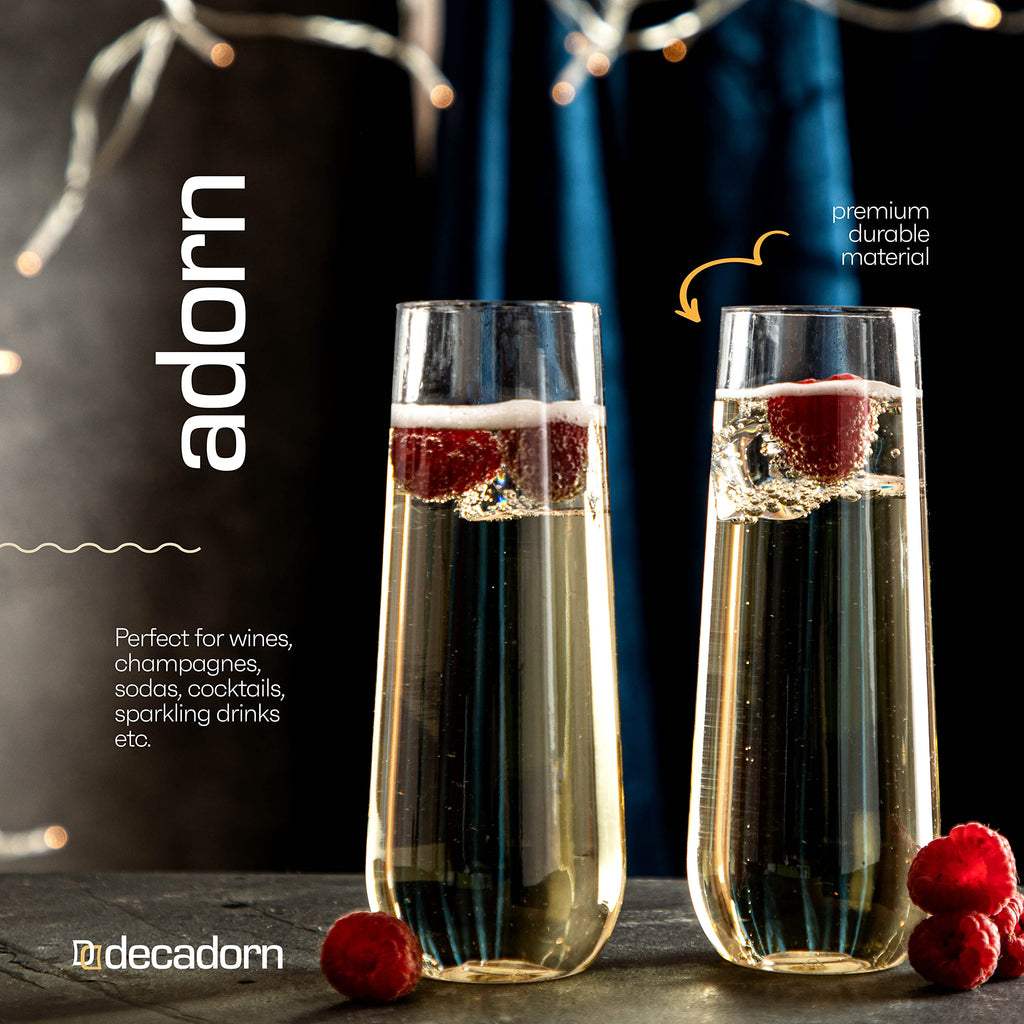DECADORN Clear Stemless Champagne Flutes BPA-Free

