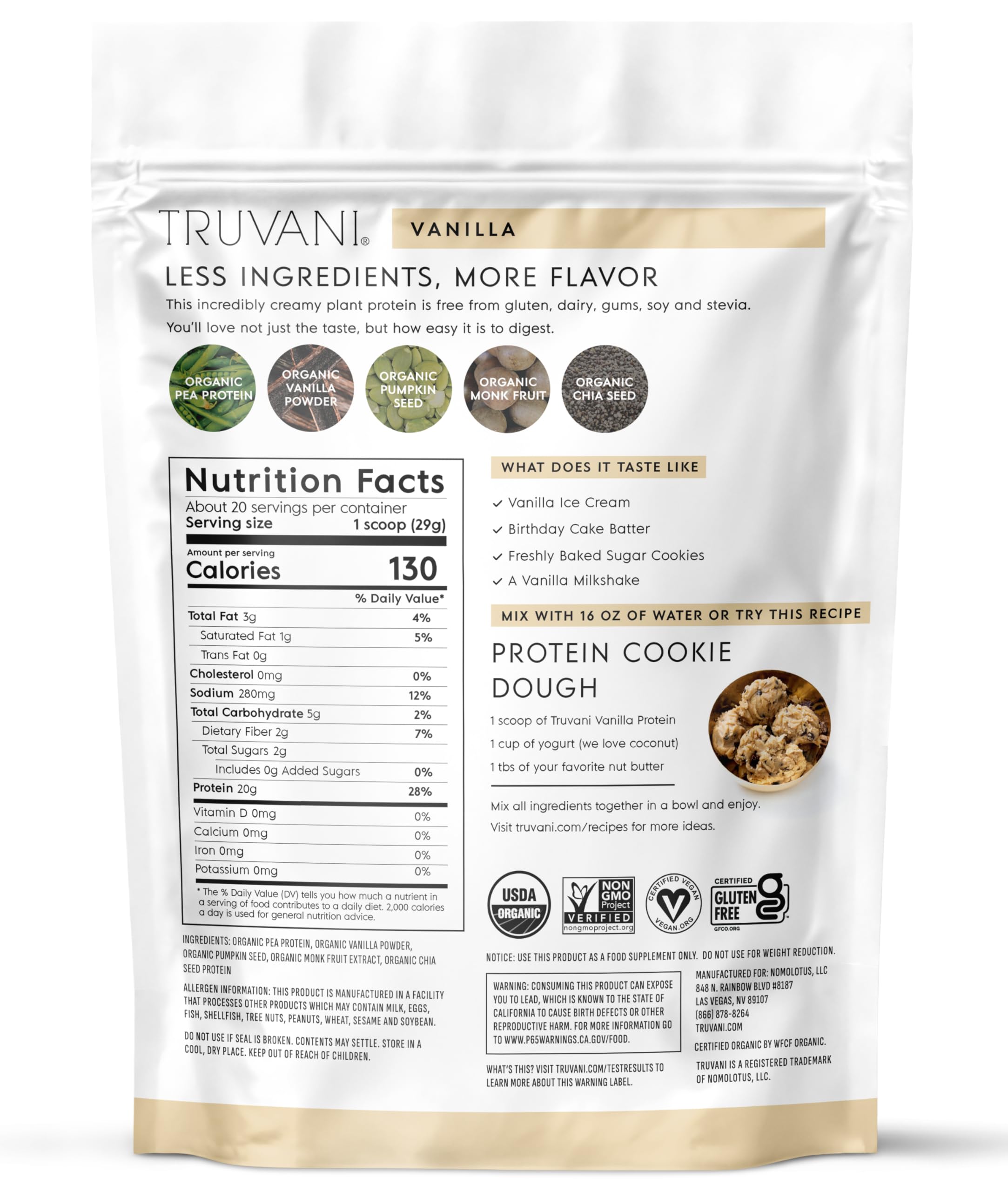 Truvani Vegan Pea Protein Powder - Plant-Based Protein

