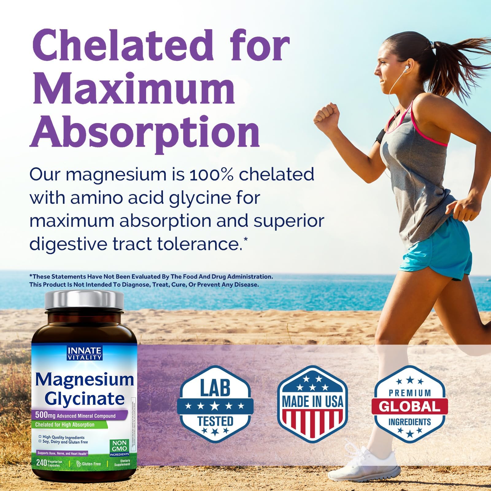 Innate Vitality Magnesium Glycinate 500mg – Vegan, Non-GMO


