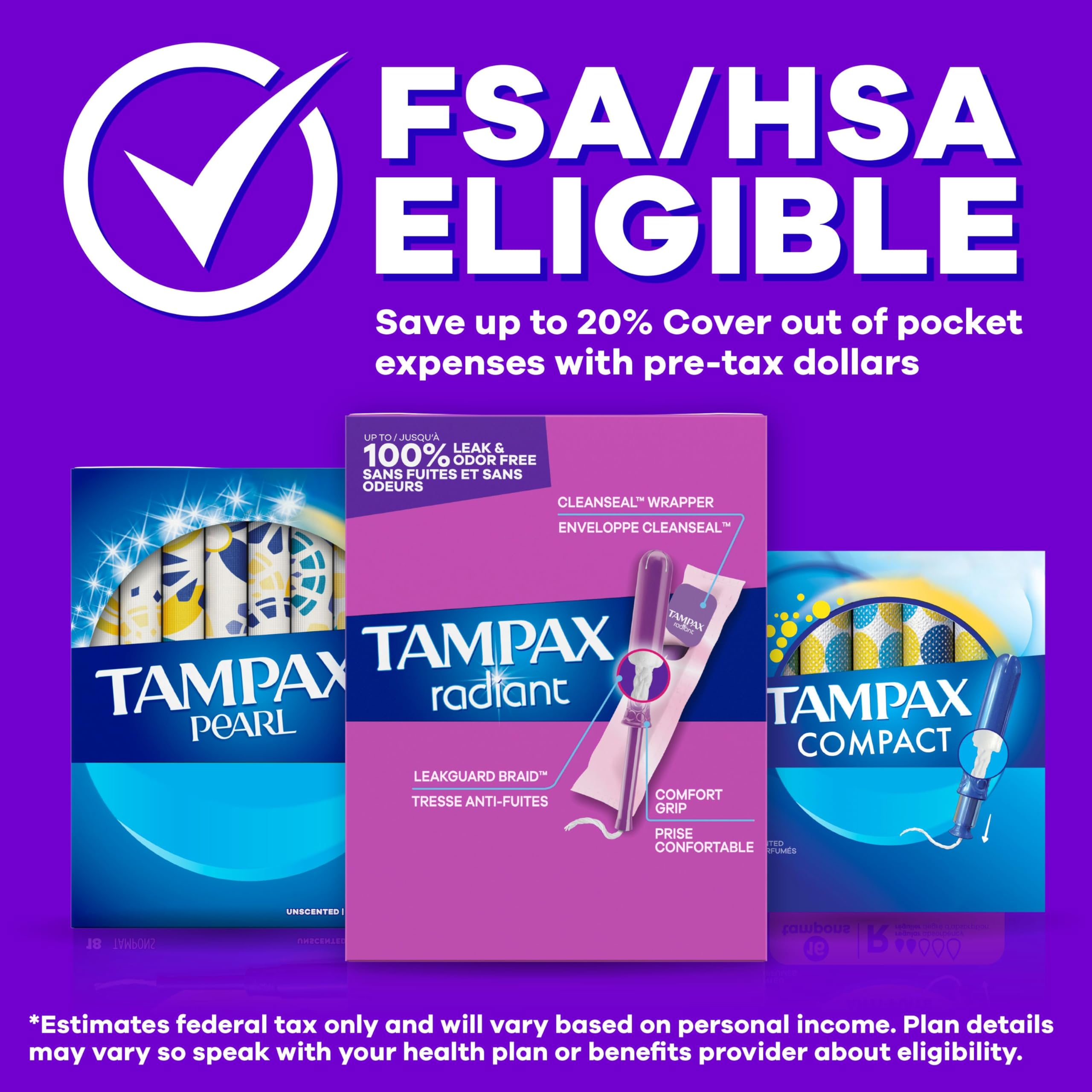 Tampax Radiant Tampons Unscented | LeakGuard Braid

