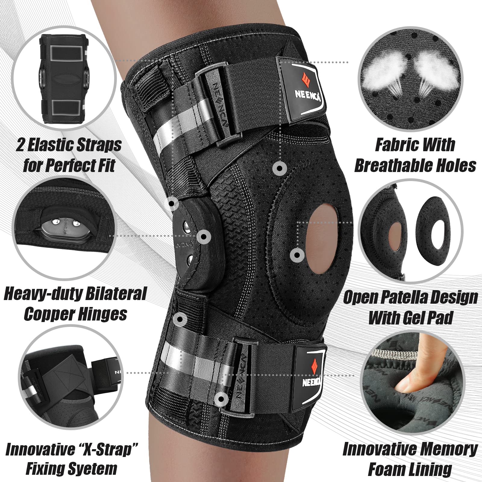 NEENCA Knee Brace with X-Strap Hinged Support

