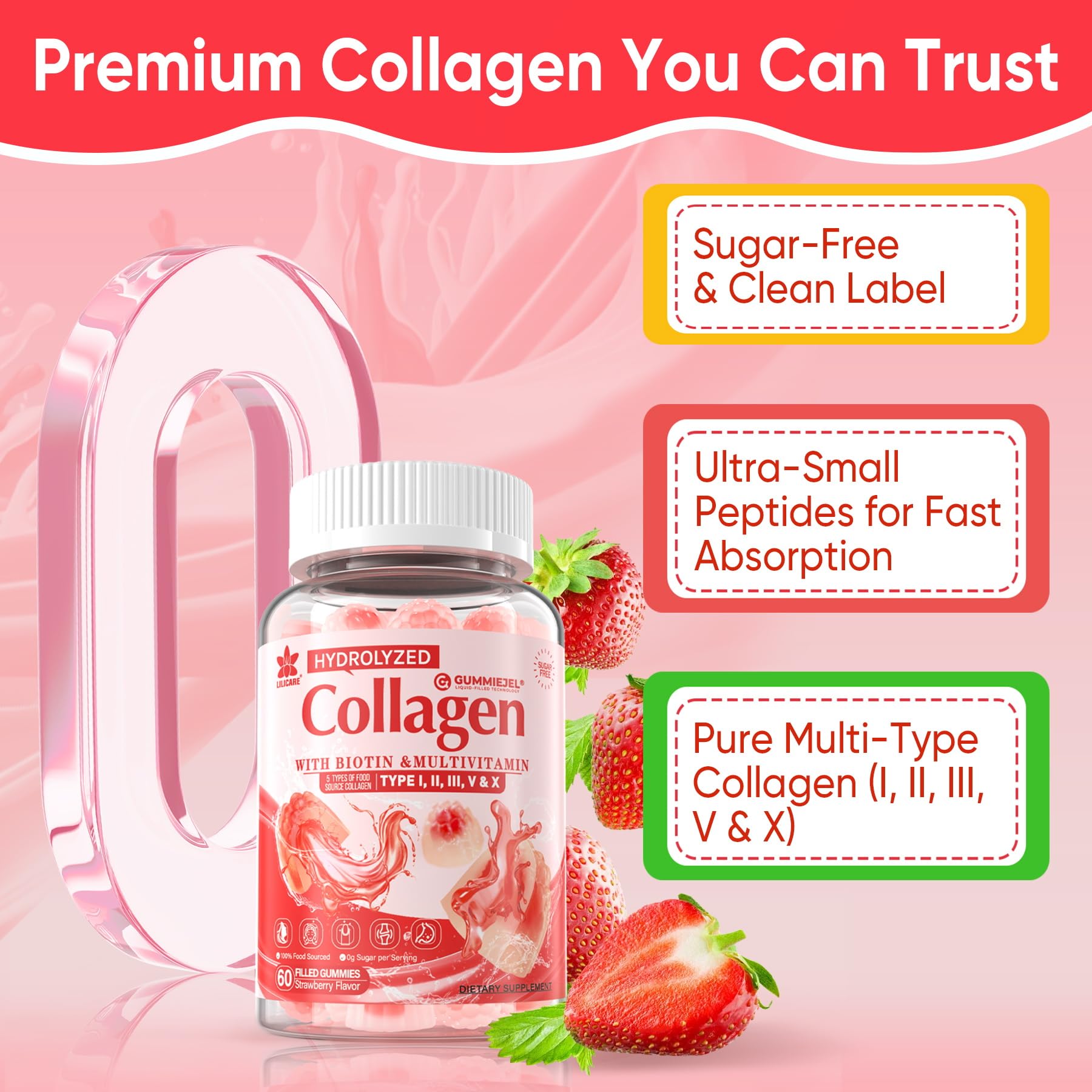 Collagen Peptide Gummies Multi-Collagen Sugar-Free for Skin

