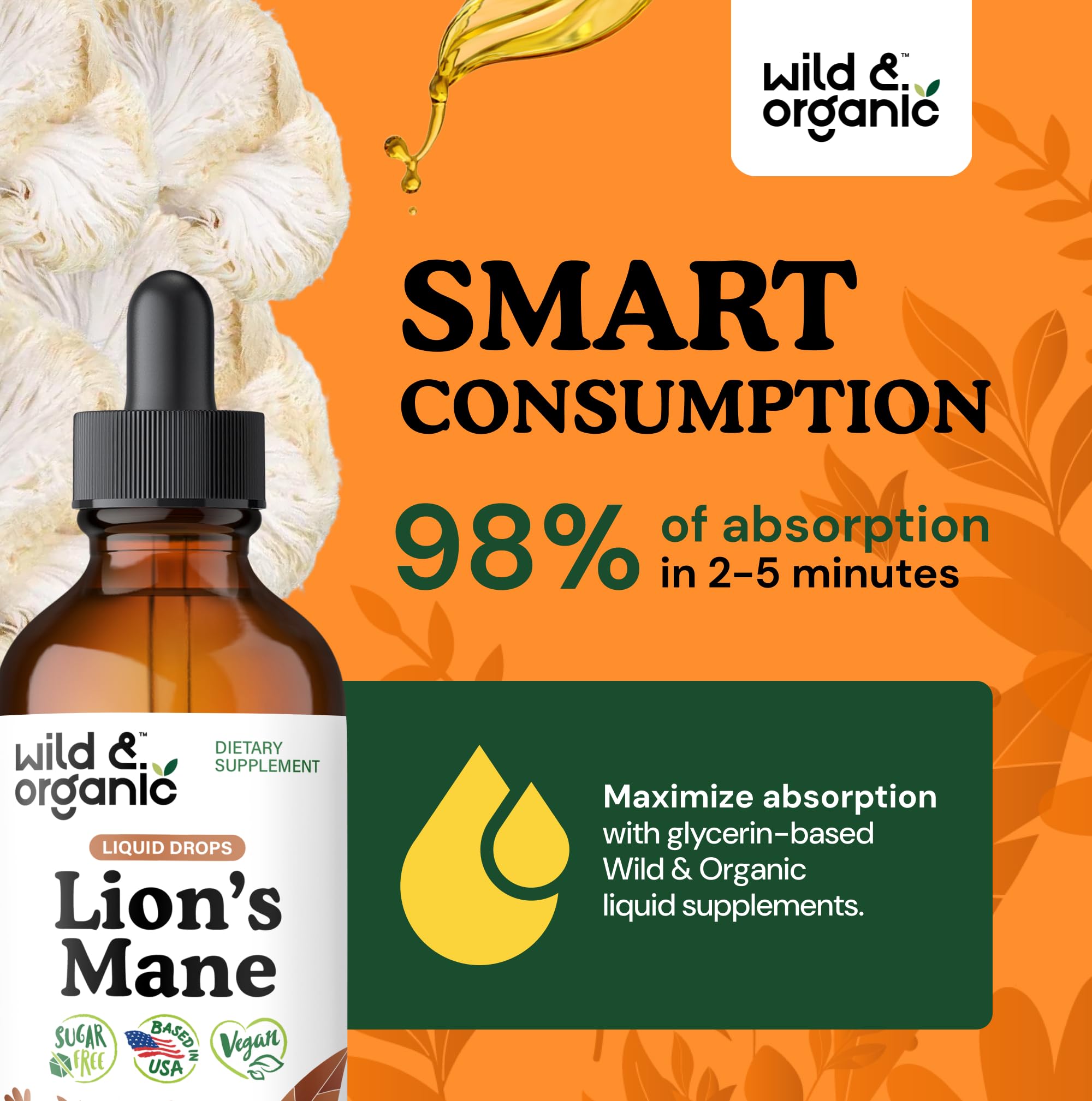 Lion's Mane Liquid Drops by Wild & Organic for Brain Support

