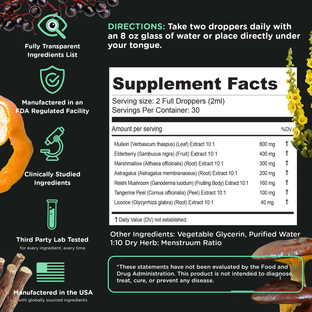 SuperBonsai Super Lungs Mullein Drops – Herbal Lung Tincture

