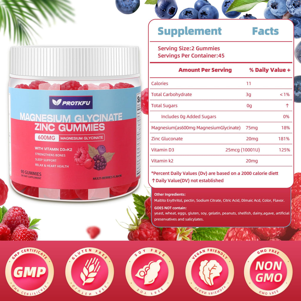 Magnesium Glycinate Gummies with Zinc & Vitamin D3 - Vegan


