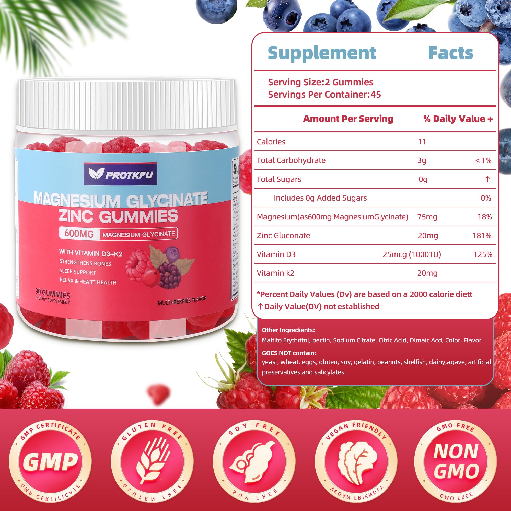 Magnesium Glycinate Gummies with Zinc & Vitamin D3 - Vegan

