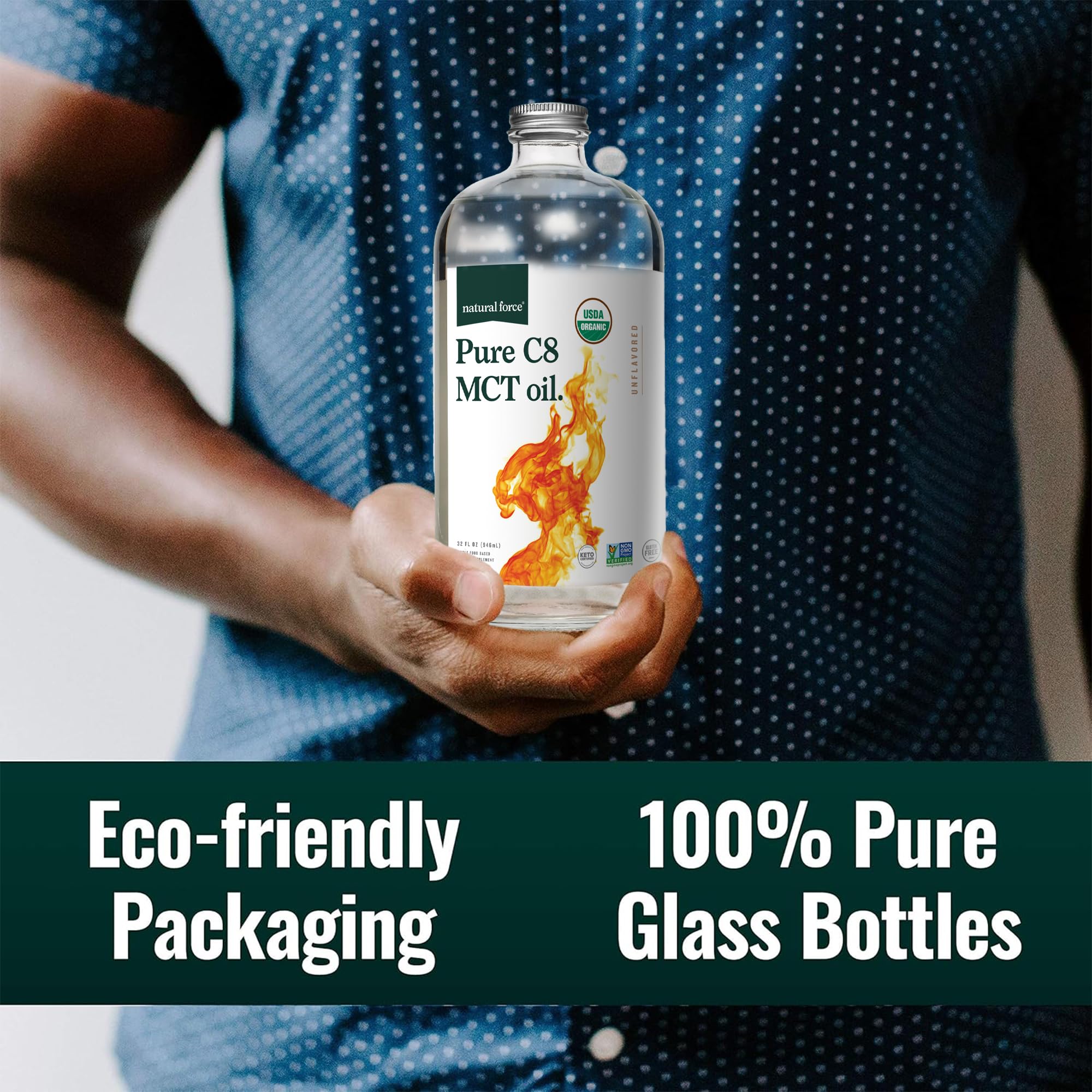 Natural Force Organic Pure C8 MCT Oil – Glass Bottle

