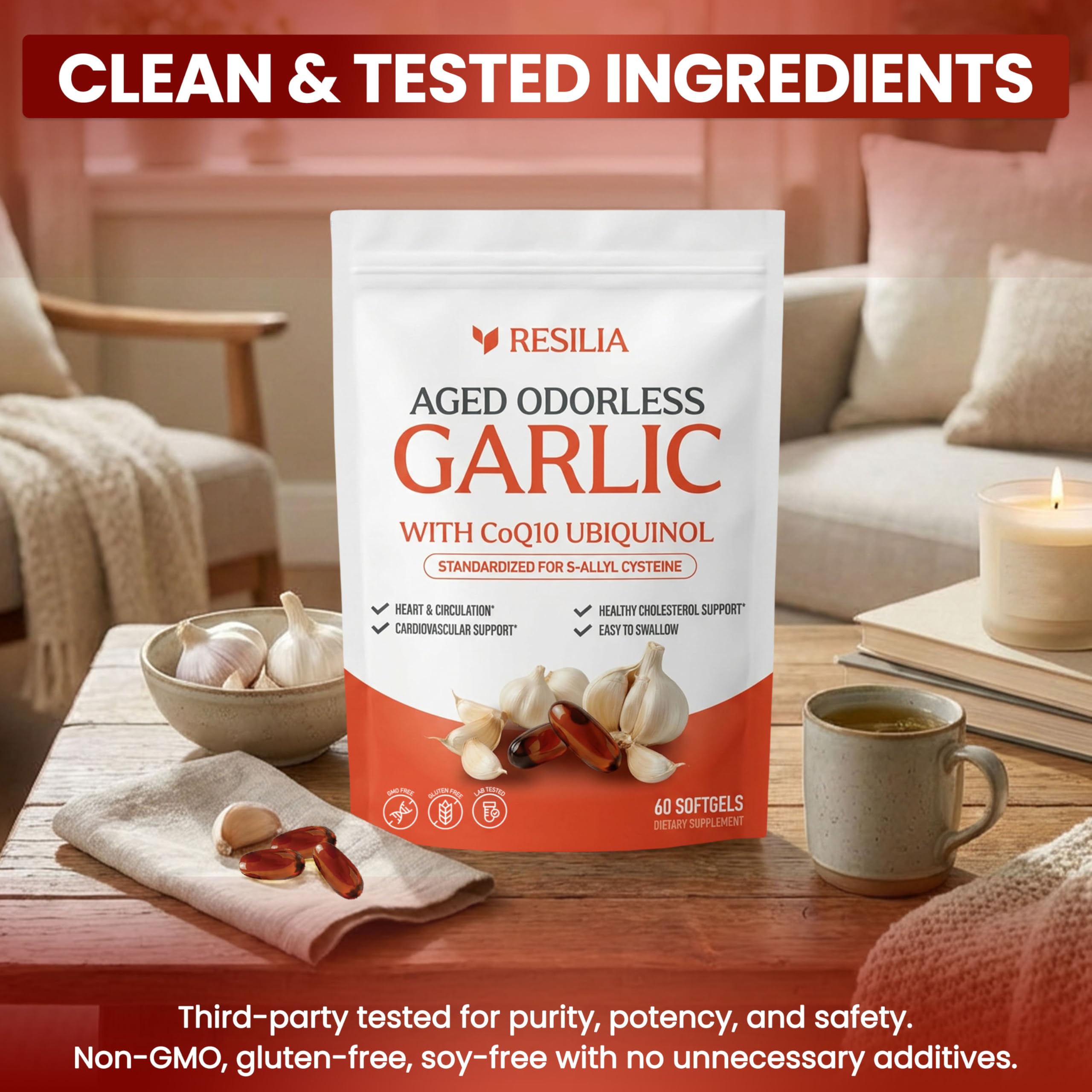 Resilia Aged Garlic Softgels with CoQ10 Ubiquinol MK7

