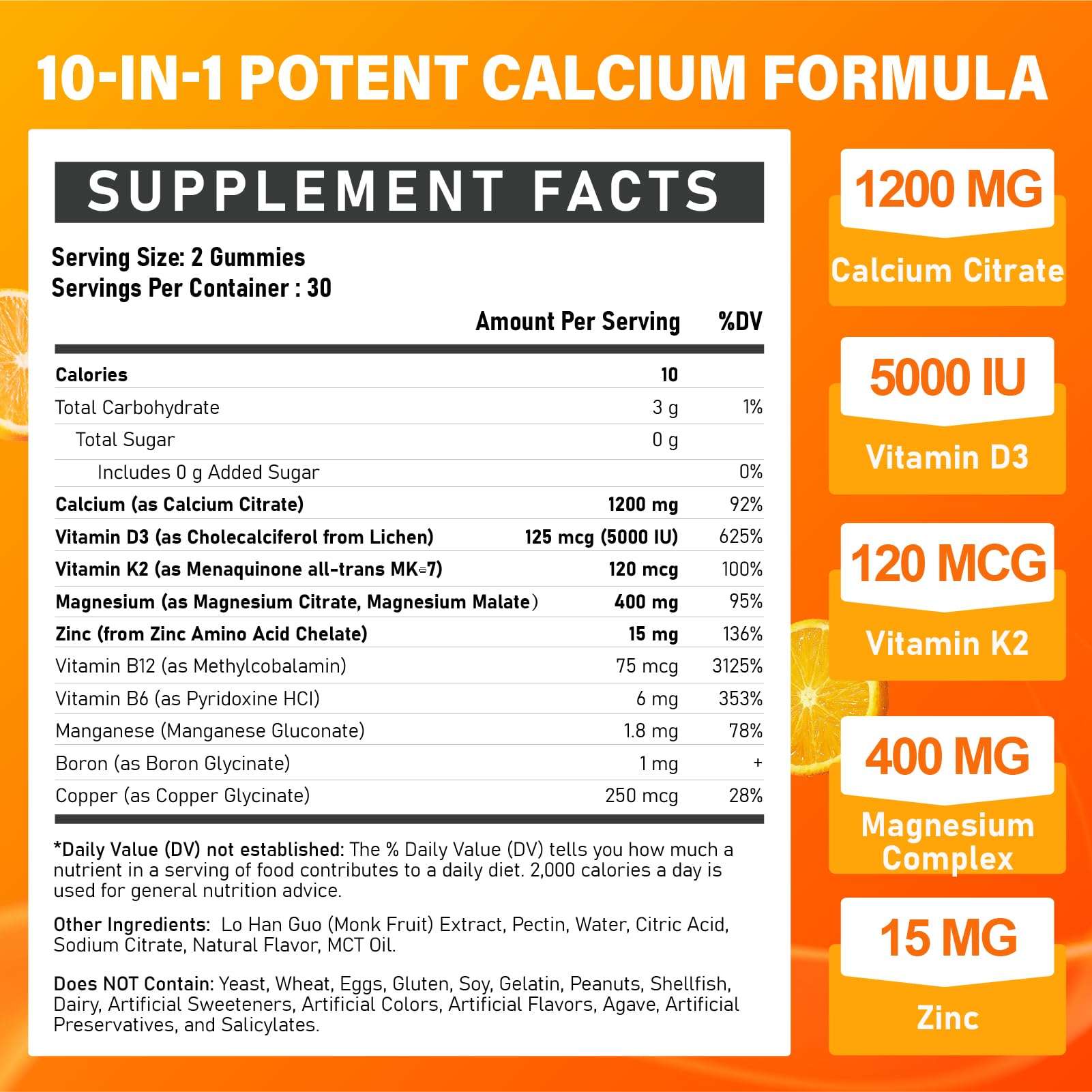 Calcium Citrate Gummies with Vitamin D3 - 1200 mg Calcium

