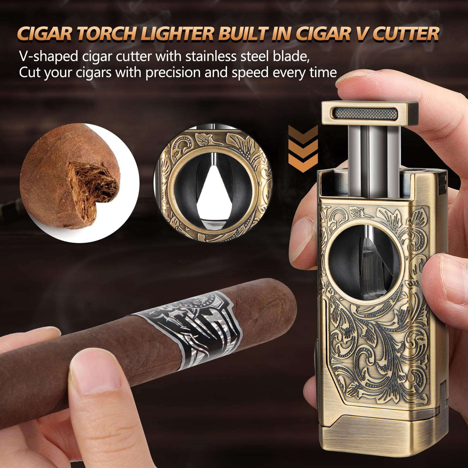 Quad Jet Flame Torch Lighter with Cutter and Punch


