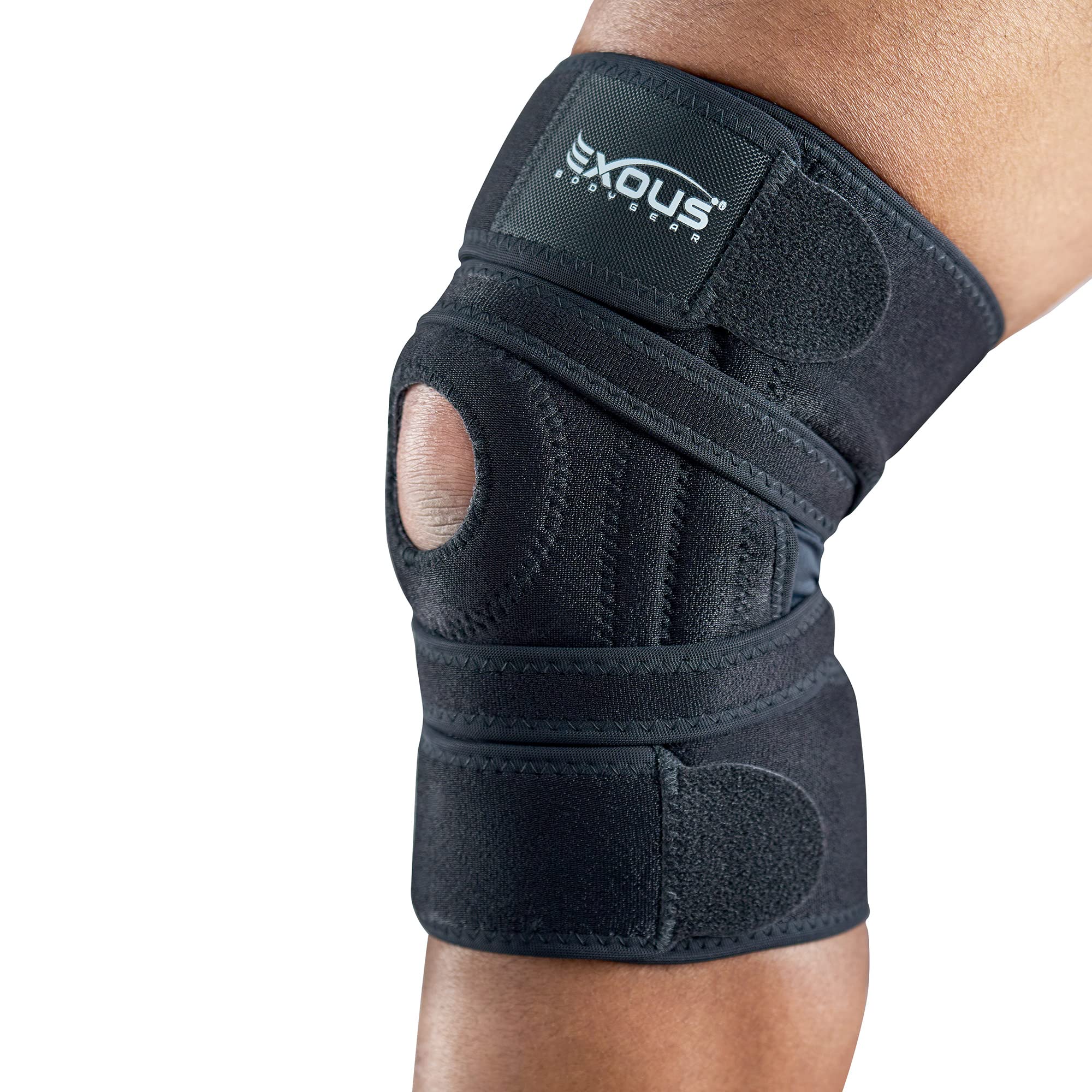 Knee Brace with Wraparound Support and Stabilizers

